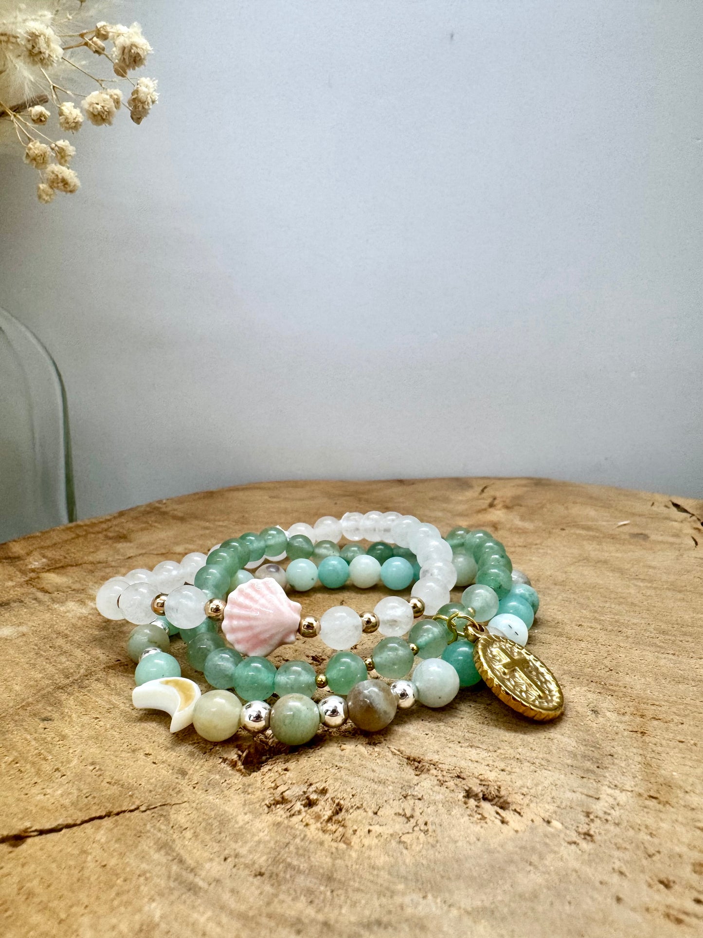 đ Trio de bracelets dâĂ©tĂ© â pierres naturelles & breloques marines