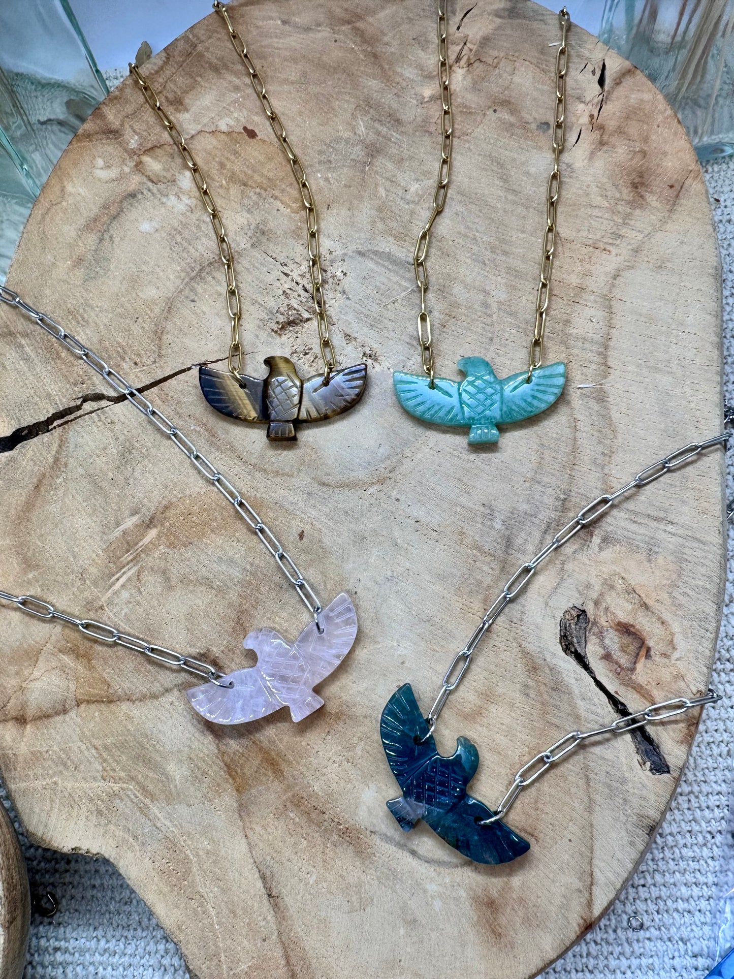 Colliers chaîne pendentif Aigle en Pierre Naturelle Véritable
