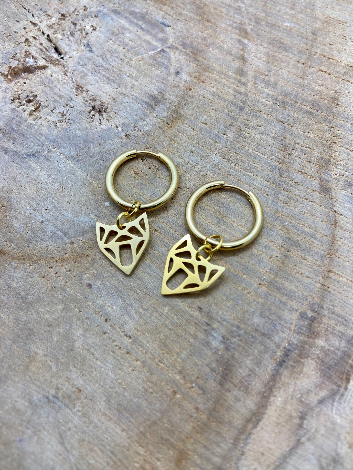 Boucles d’oreilles, acier inoxydable doré, tête d’animal