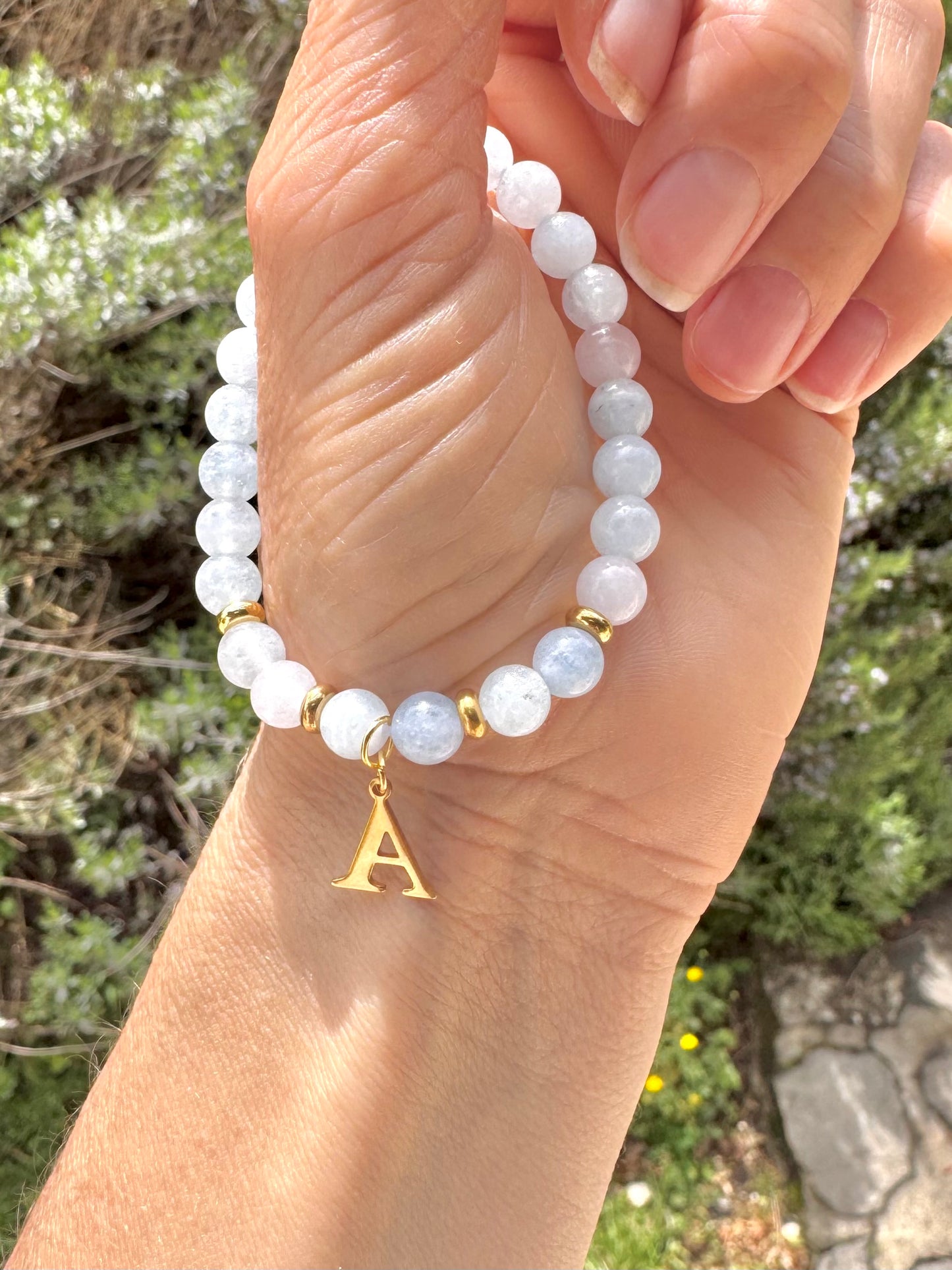 Bracelets en pierre naturelle de naissance avec initiales personnalisables