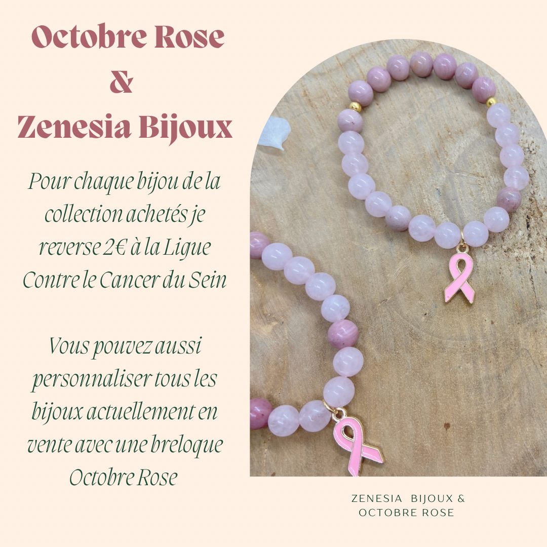 bracelet en pierre naturelle octobre, rose