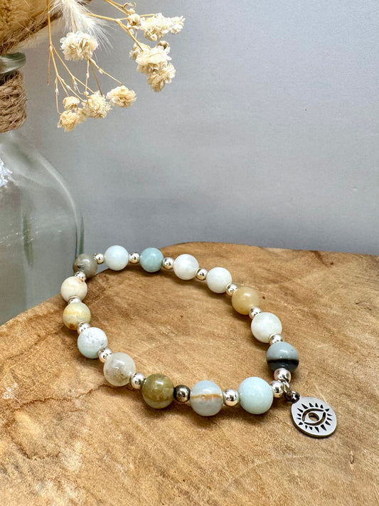 Bracelet en Amazonite véritable et breloques bohème en acier inoxydable