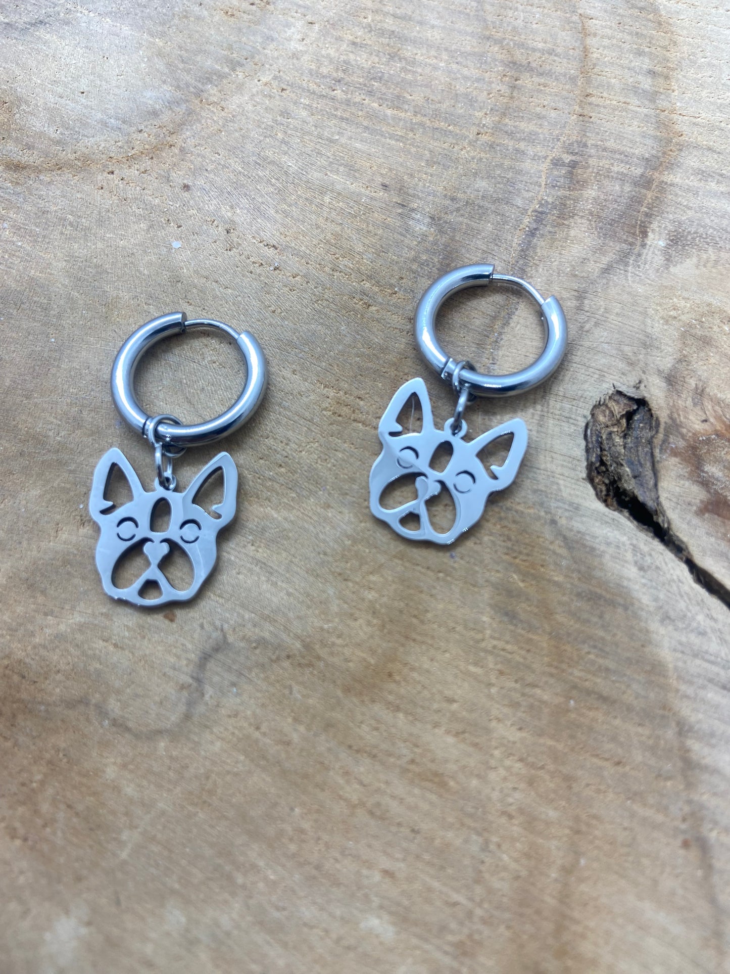 Boucles d’oreilles créoles acier inoxydable pendentifs bouledogue français