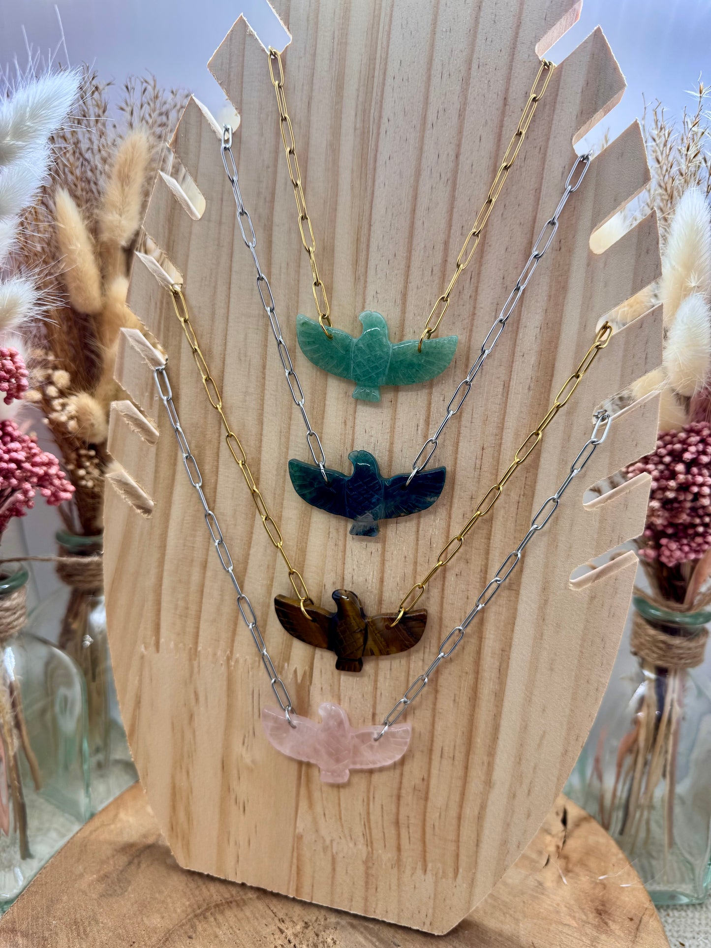 Colliers chaîne pendentif Aigle en Pierre Naturelle Véritable
