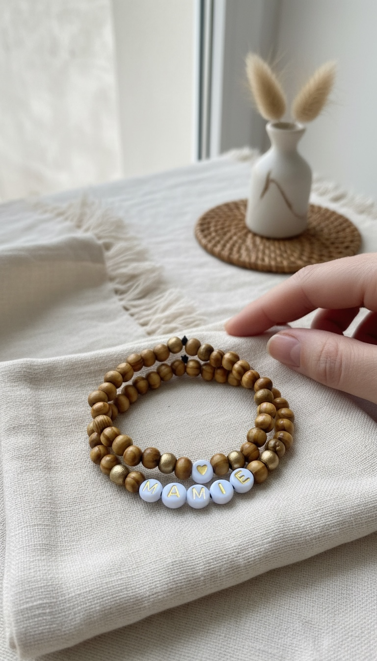 Bracelet en bois cadeau mamie fêtes des grand mères