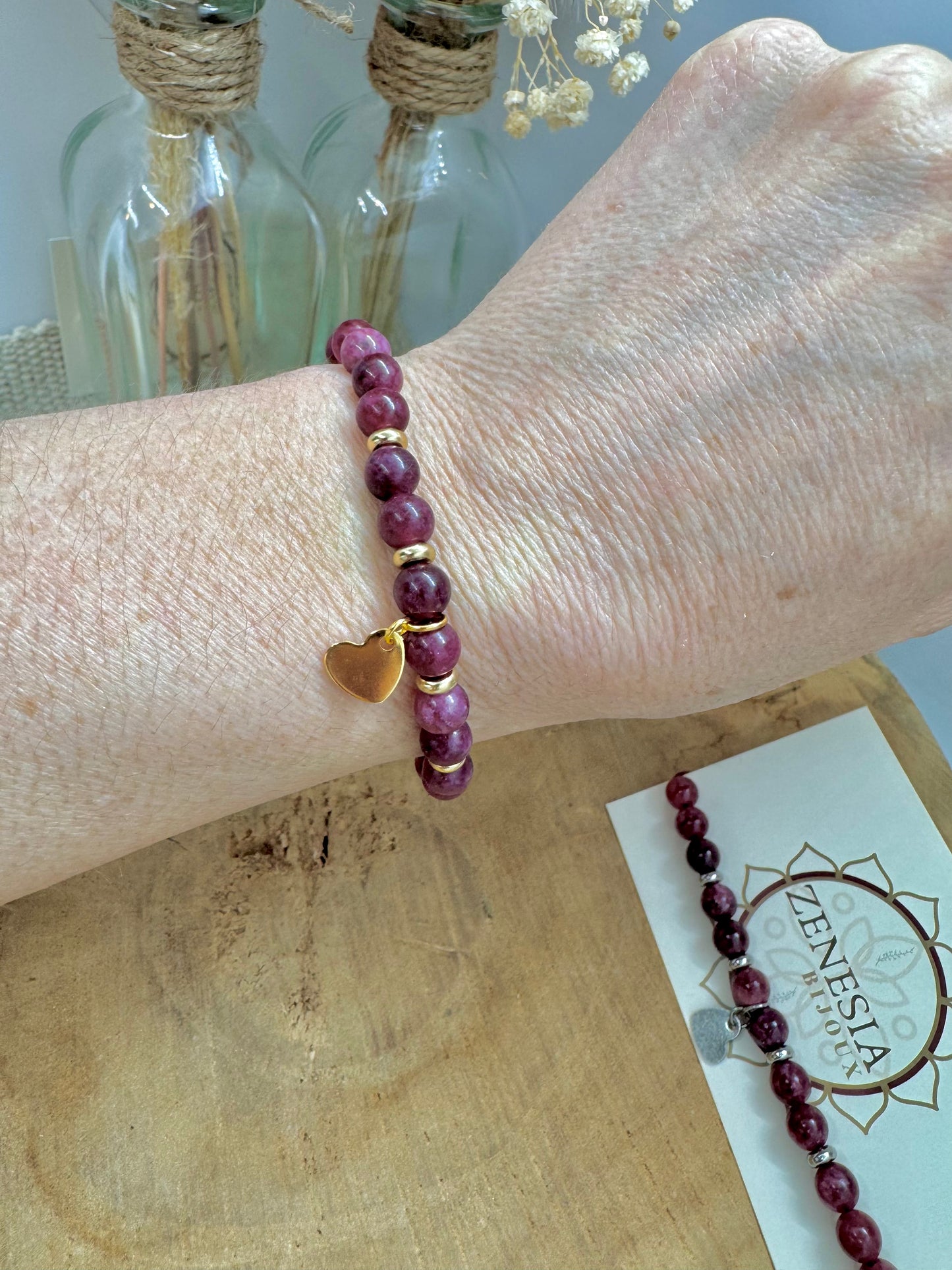 Bracelets en pierre naturelle de naissance avec initiales personnalisables