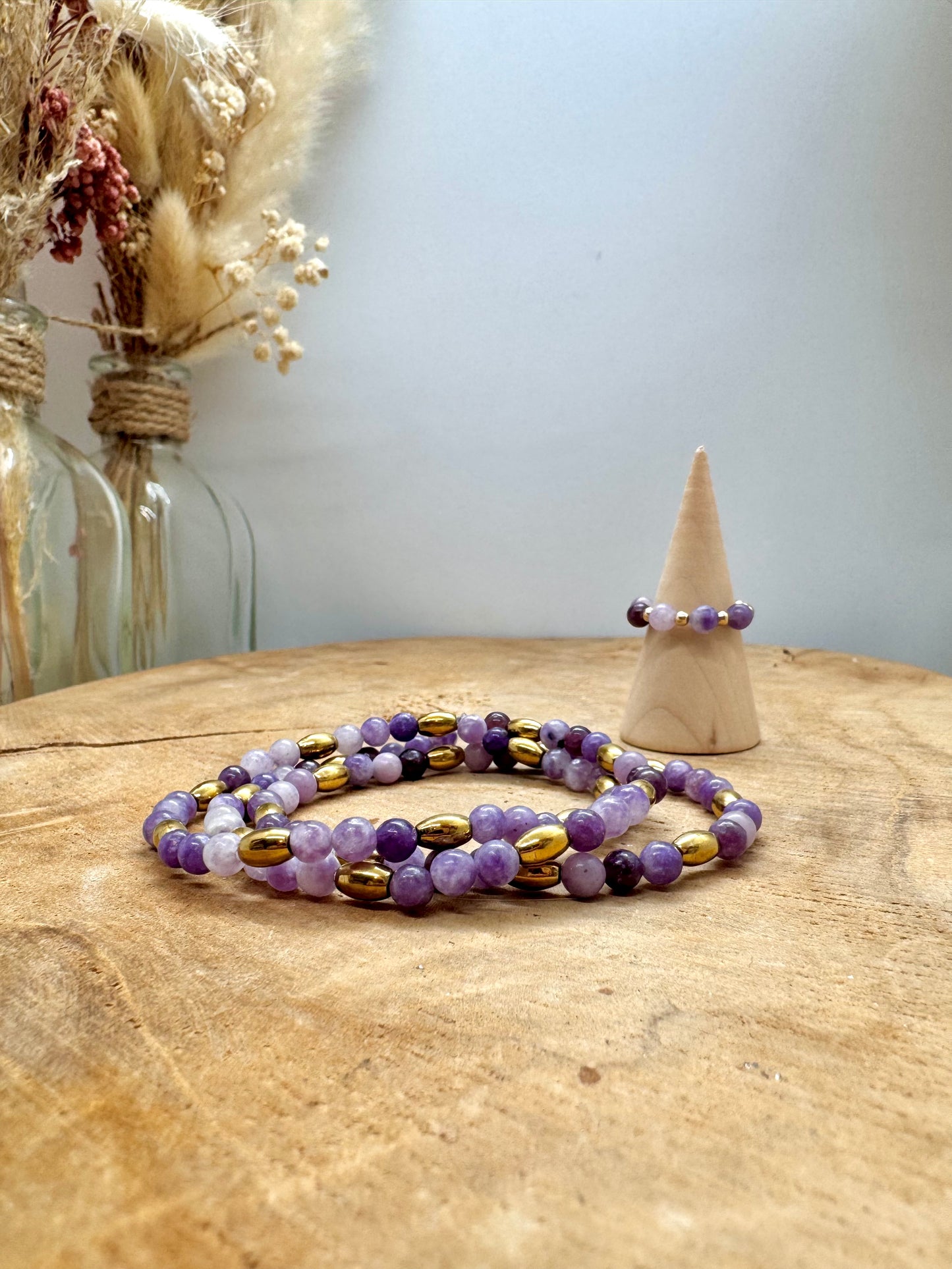 Collection bracelets et bagues fines – Pierre naturelle & acier inoxydable doré