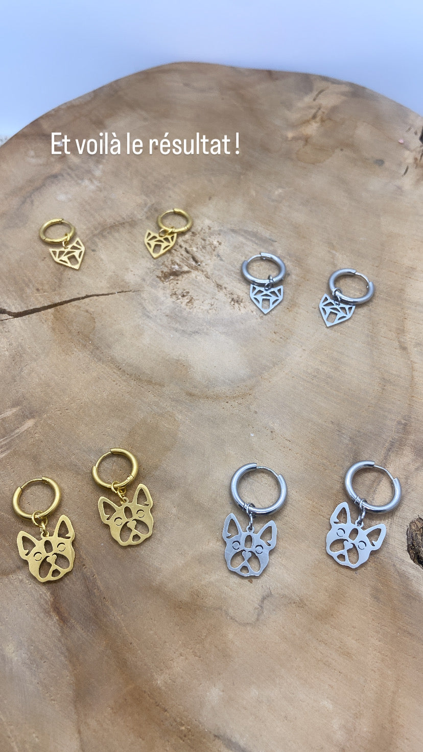 Boucles d’oreilles créoles acier inoxydable pendentifs bouledogue français