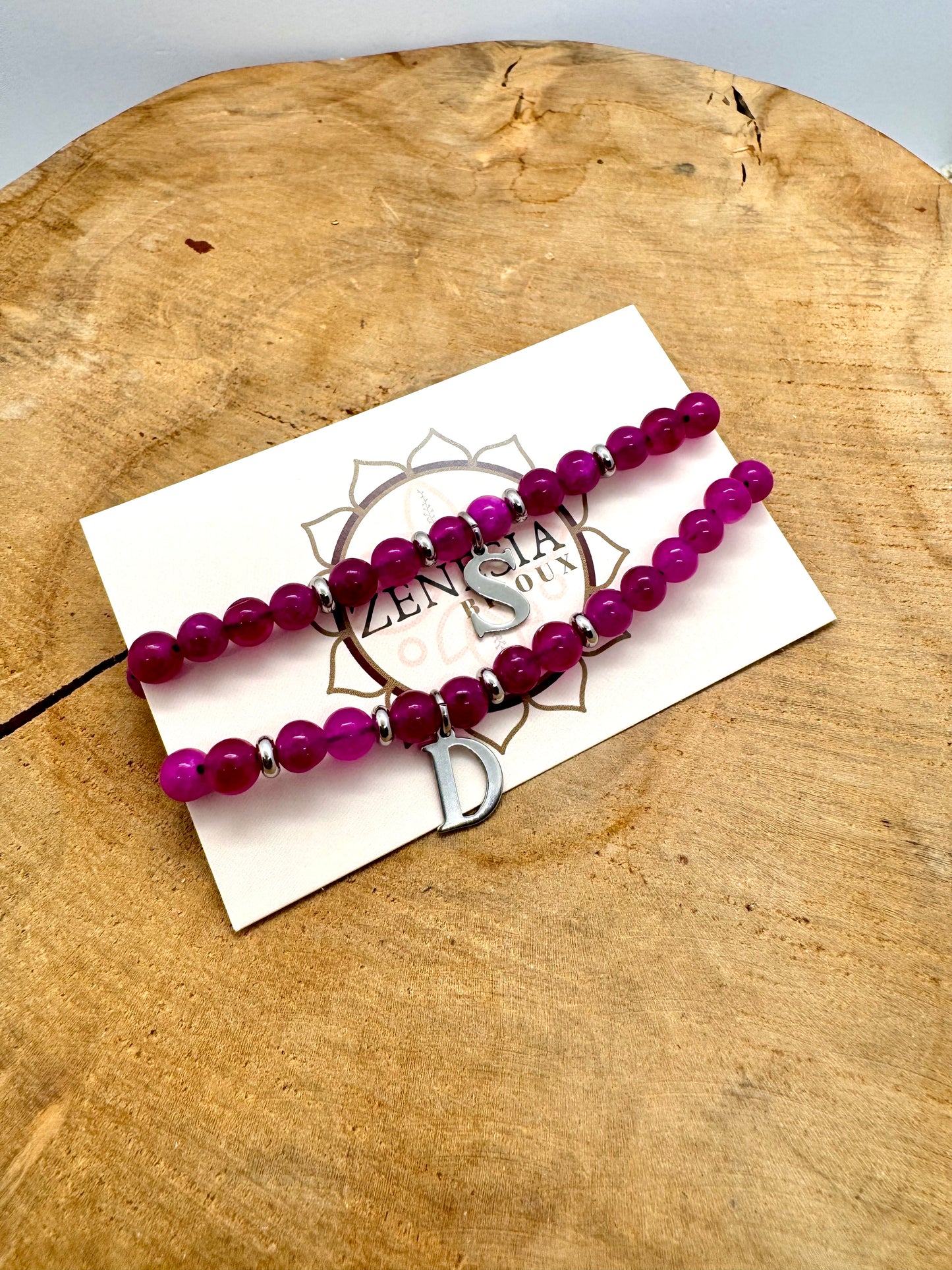 Bracelets en pierre naturelle de naissance avec initiales personnalisables