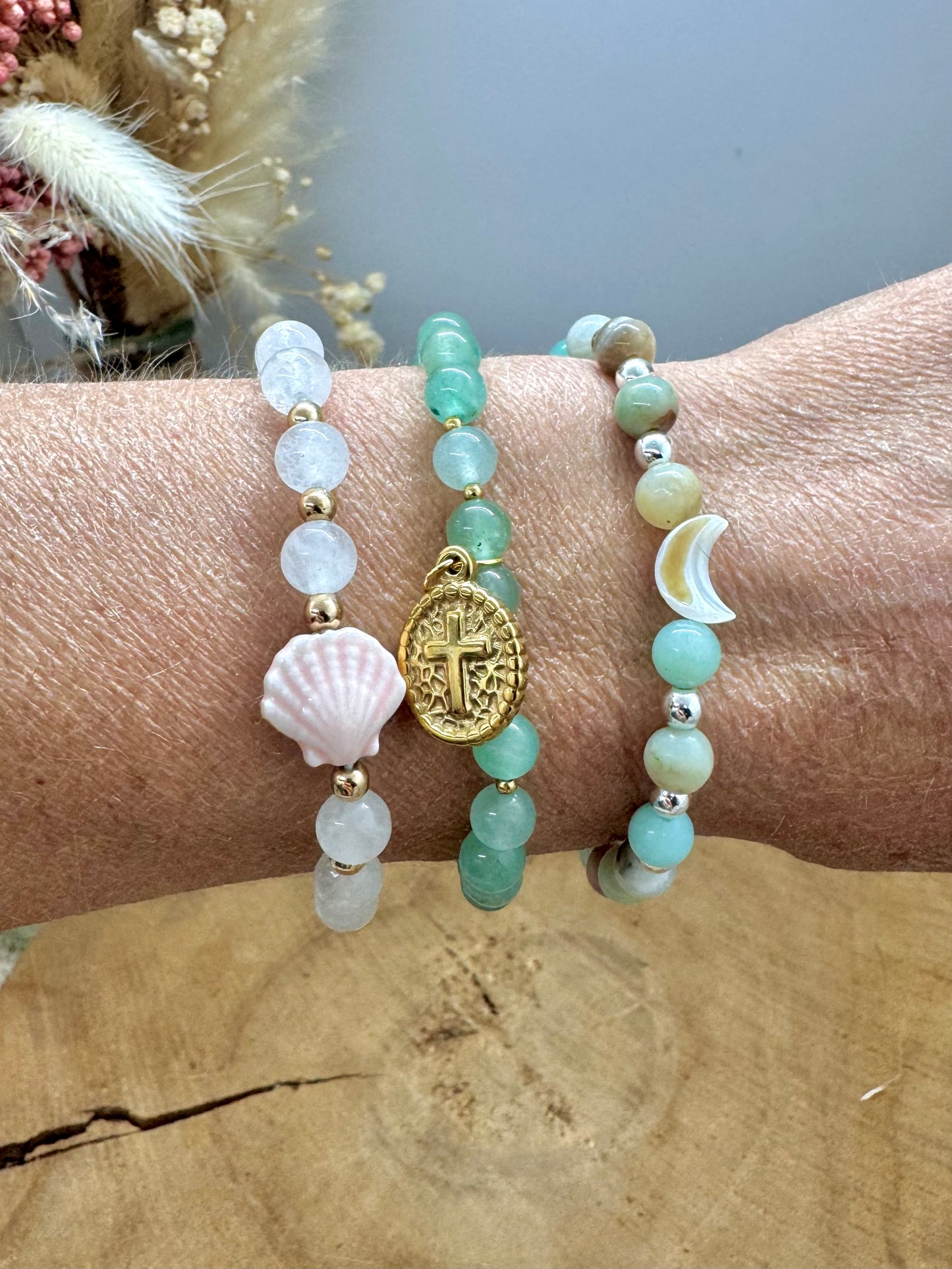 đ Trio de bracelets dâĂ©tĂ© â pierres naturelles & breloques marines