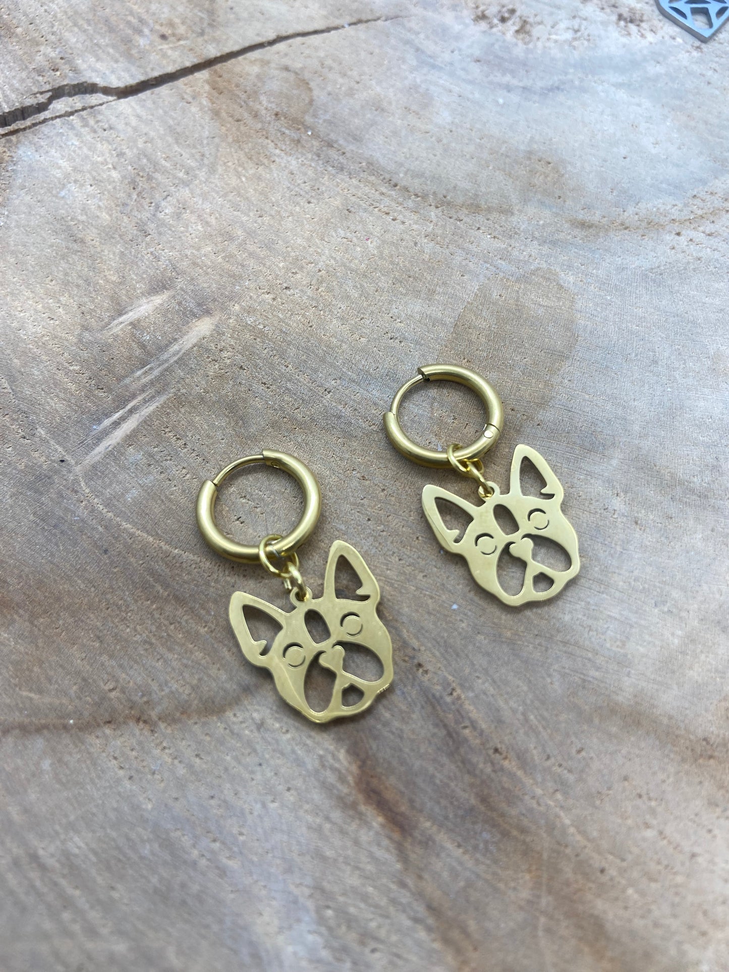 Boucles d’oreilles créoles acier inoxydable pendentifs bouledogue français