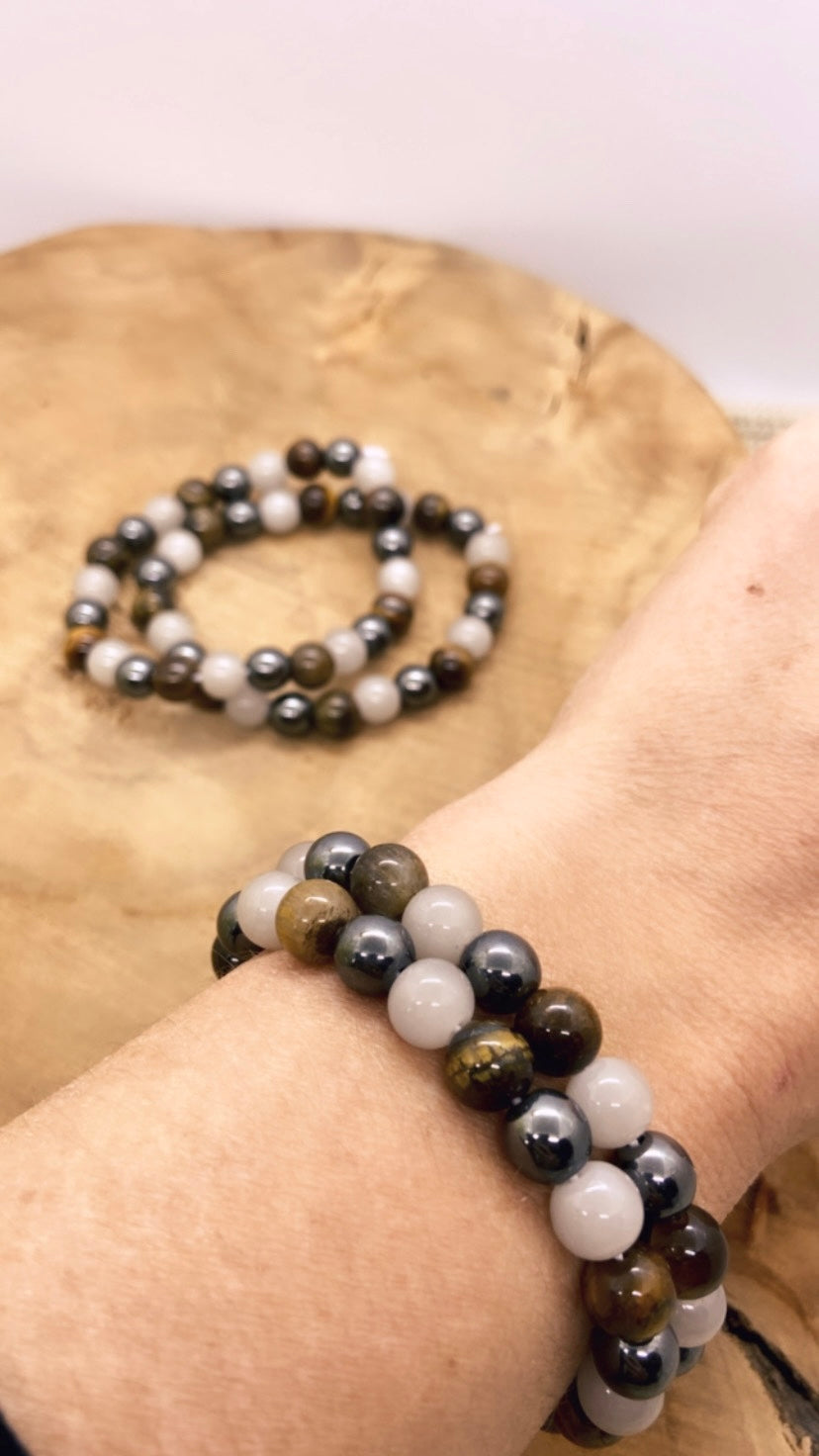 Bracelet en pierre naturelle Hématite et Oeil de Tigre