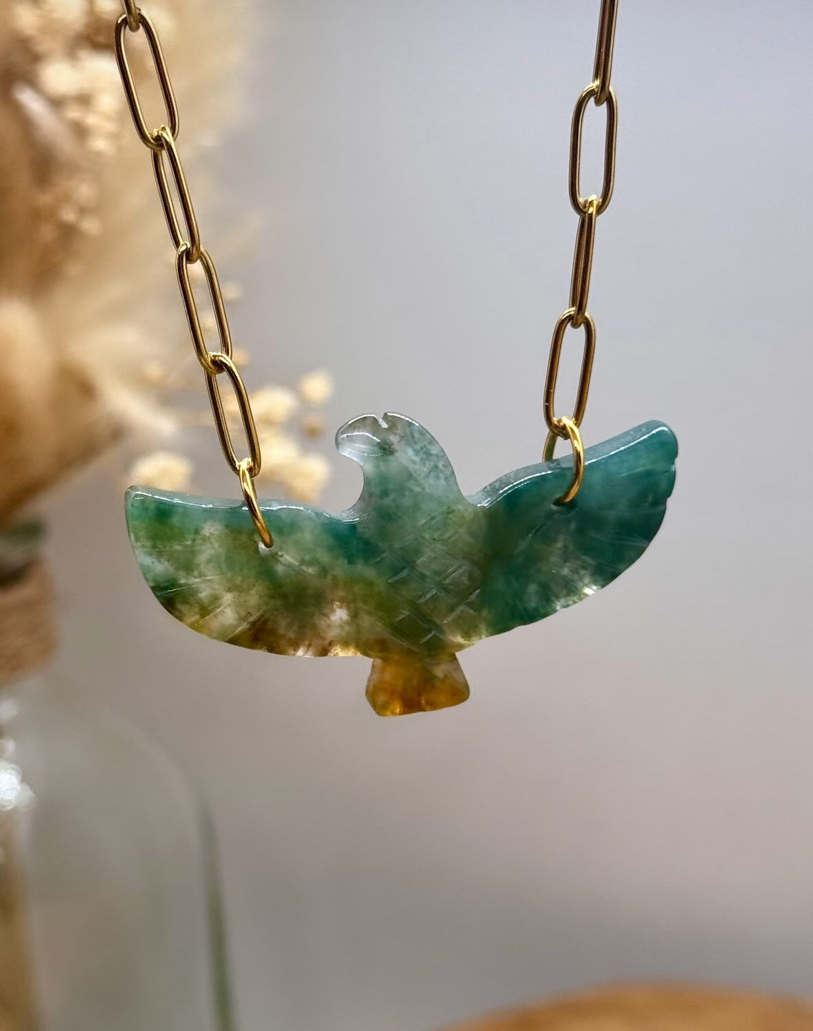 Colliers chaîne pendentif Aigle en Pierre Naturelle Véritable