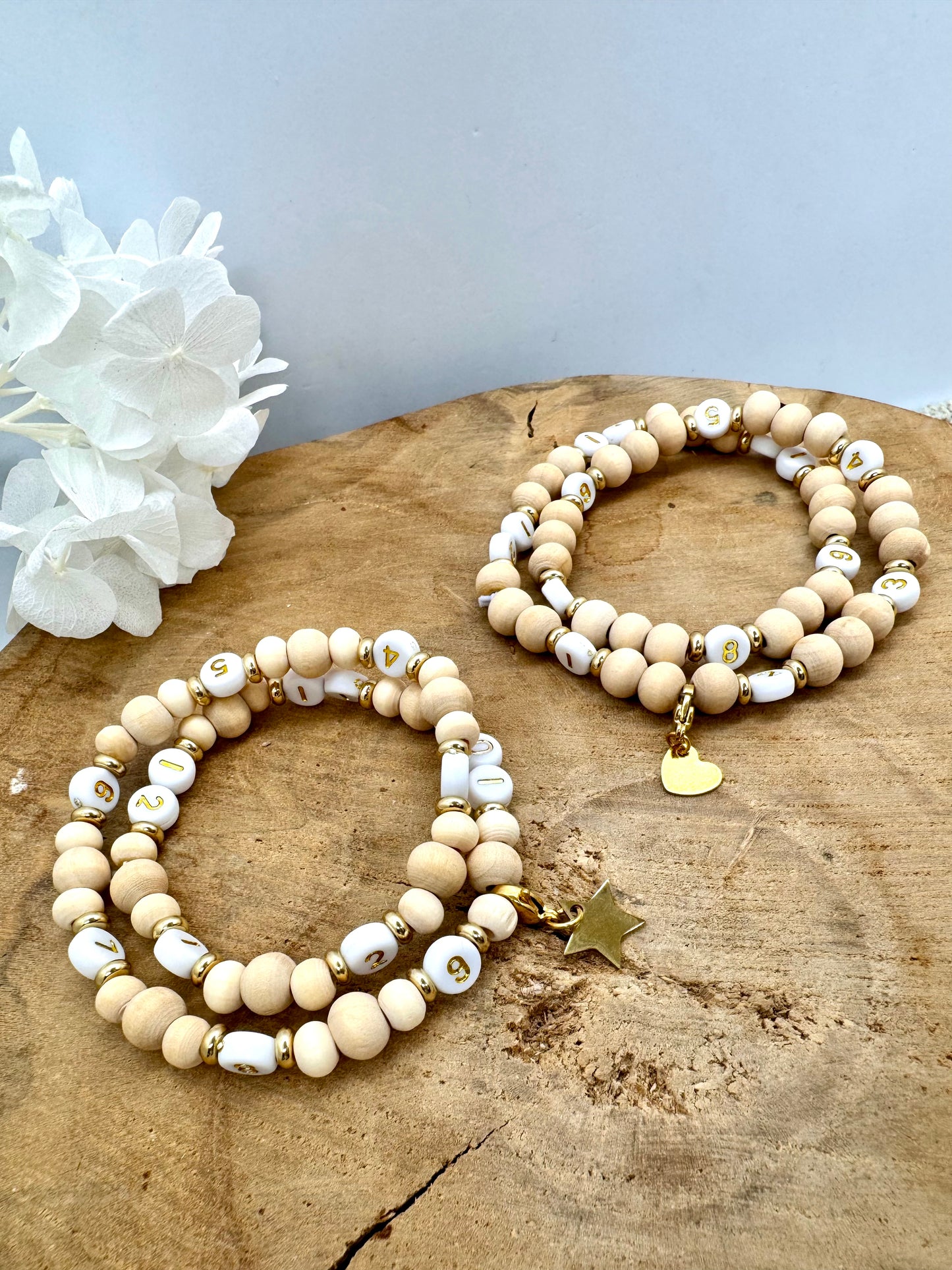 Bracelet d’allaitement en bois avec breloque détachable en acier inoxydable - bijou allaitement