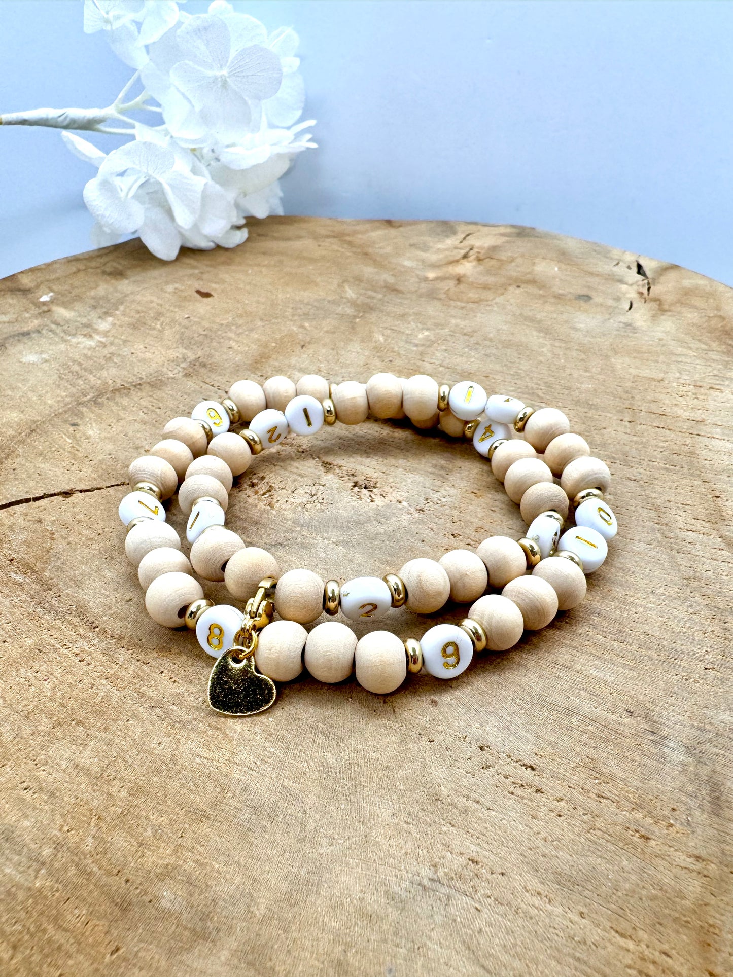 Bracelet d’allaitement en bois avec breloque détachable en acier inoxydable - bijou allaitement