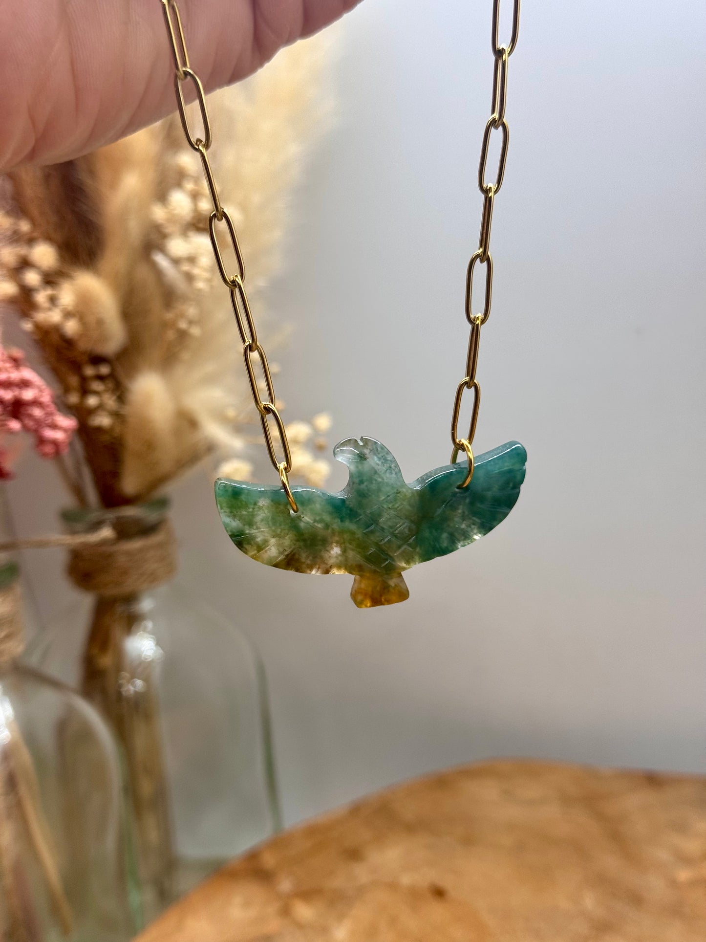 Colliers chaîne pendentif Aigle en Pierre Naturelle Véritable