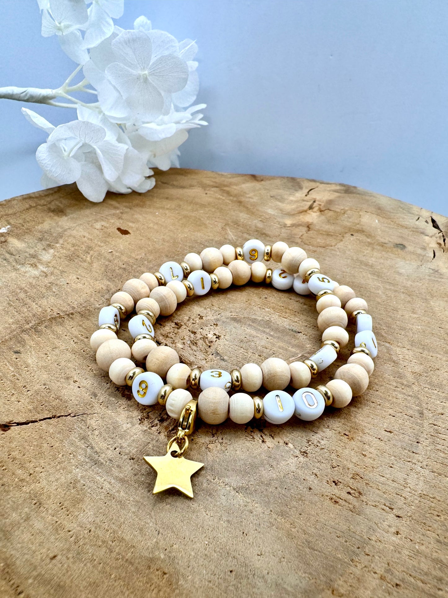 Bracelet d’allaitement en bois avec breloque détachable en acier inoxydable - bijou allaitement