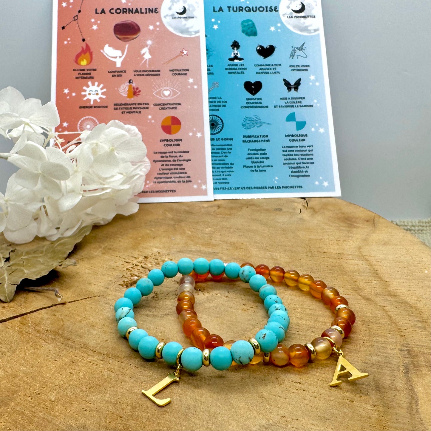 Bracelets en pierre naturelle de naissance avec initiales personnalisables