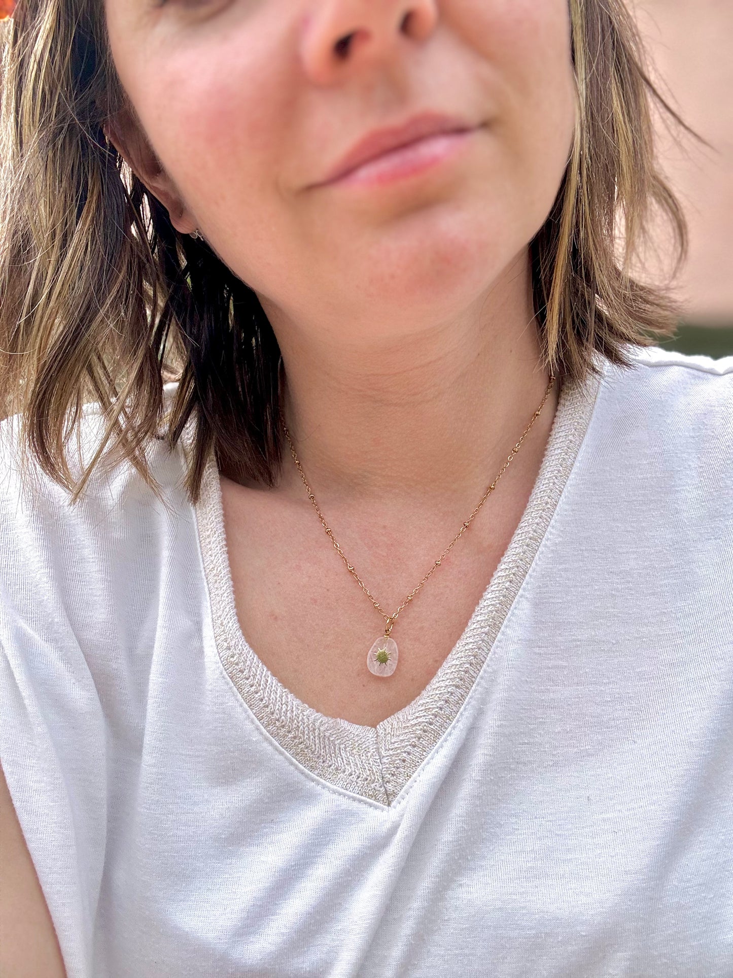 Chaîne acier inoxydable fine avec pendentif en Quartz