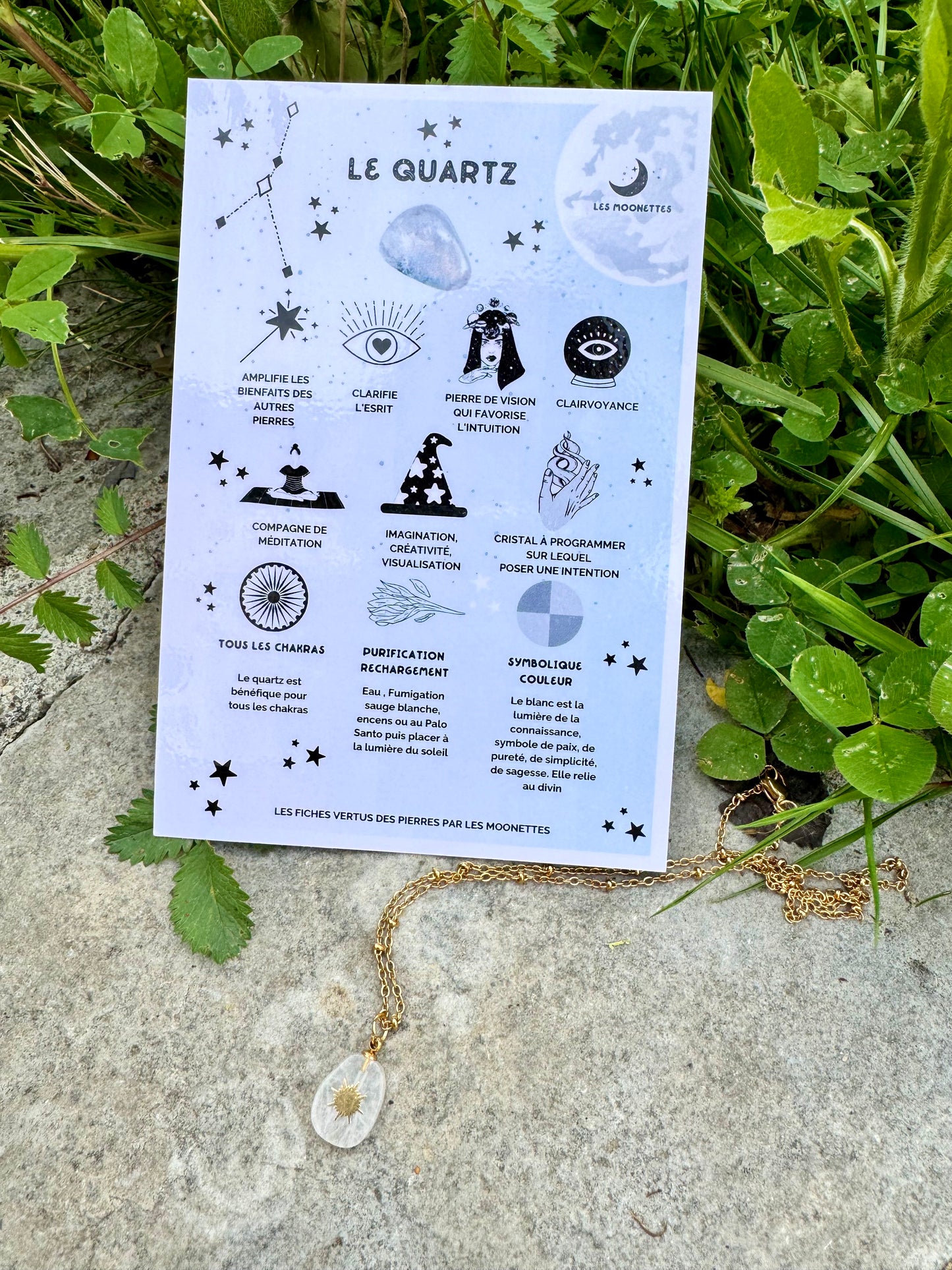 Chaîne acier inoxydable fine avec pendentif en Quartz