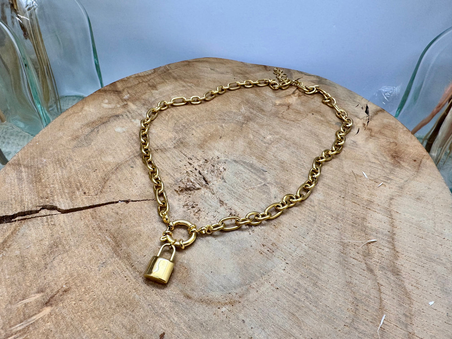 Collier ras de cou en acier inoxydable doré pendentif Cadenas