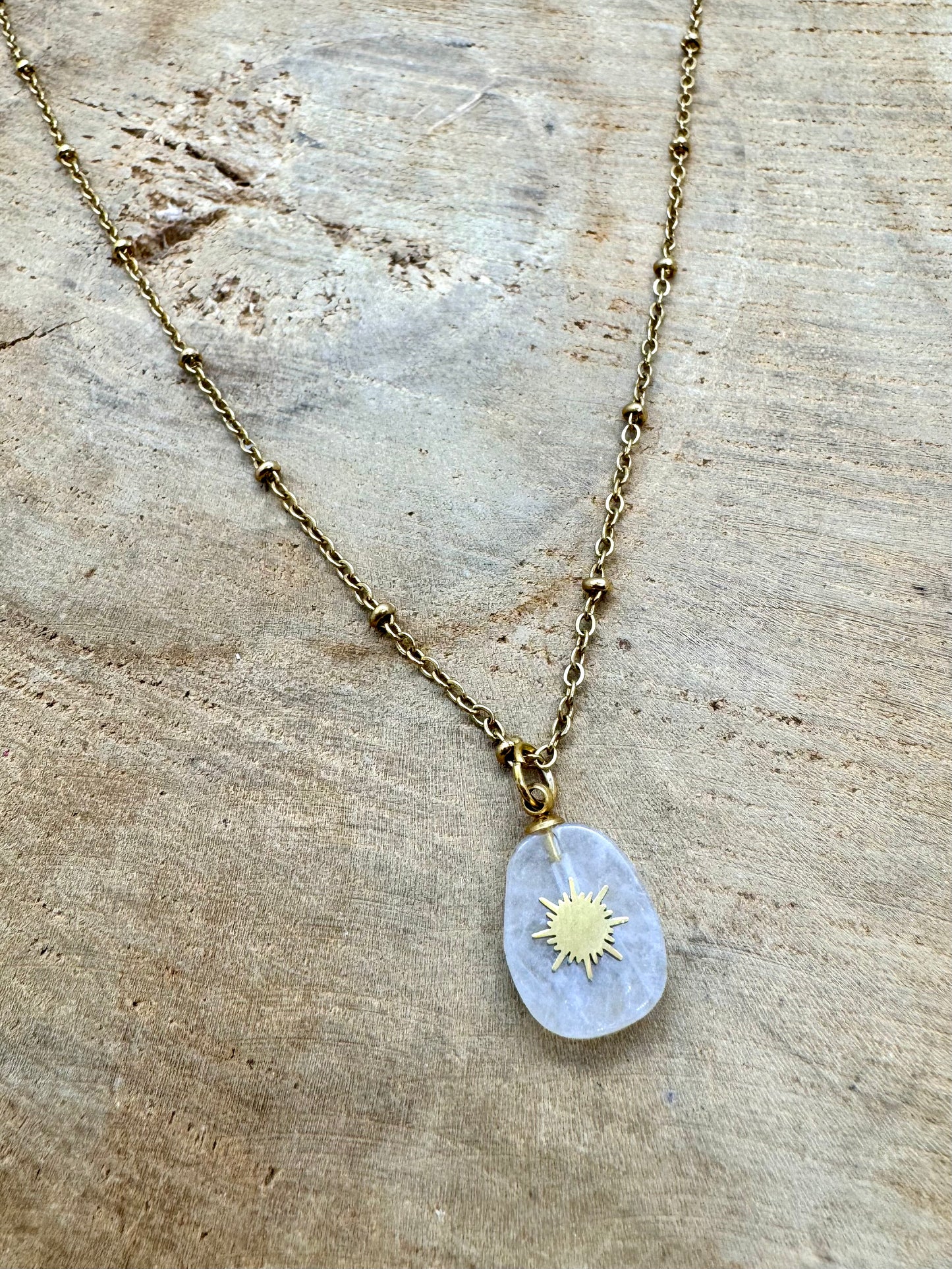 Chaîne acier inoxydable fine avec pendentif en Quartz