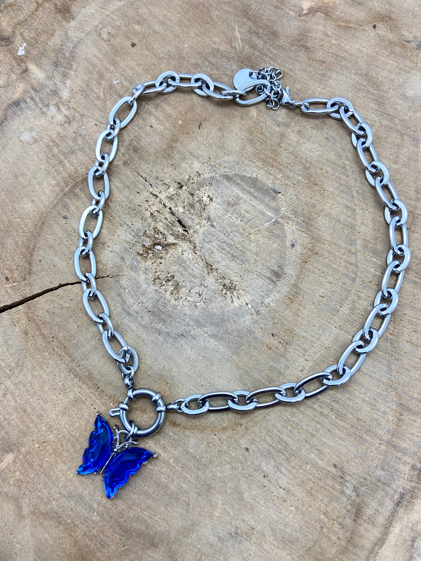 Collier raz du cou en acier inoxydable argenté pendentif papillon Y2K