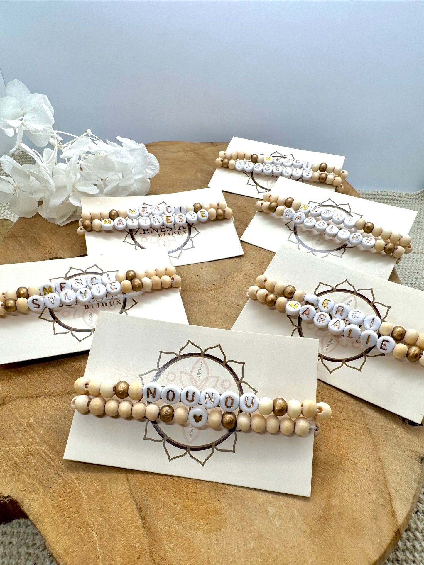 Cadeau remerciement maîtresse / nounou / Bracelets à Message Prénom
