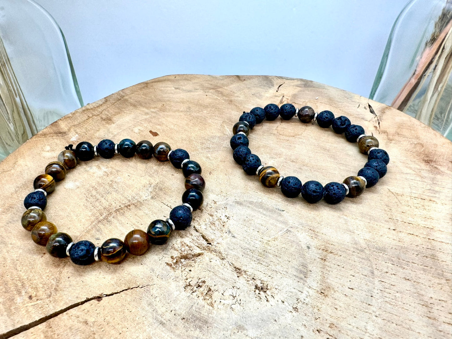 Bracelets en pierre naturelle oeil de tigre et pierre de lave