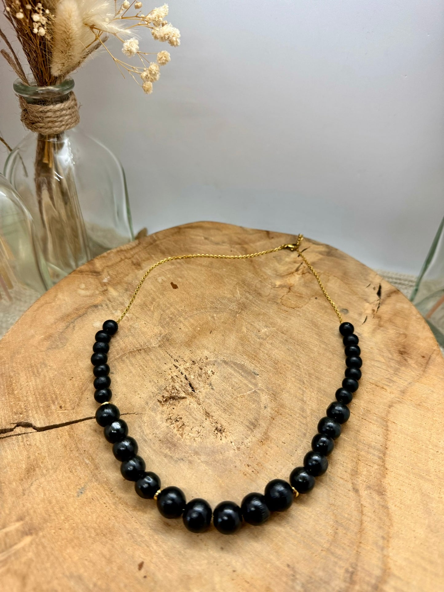 Collier Boulier en Bois - Style Vintage Tendance Rétro