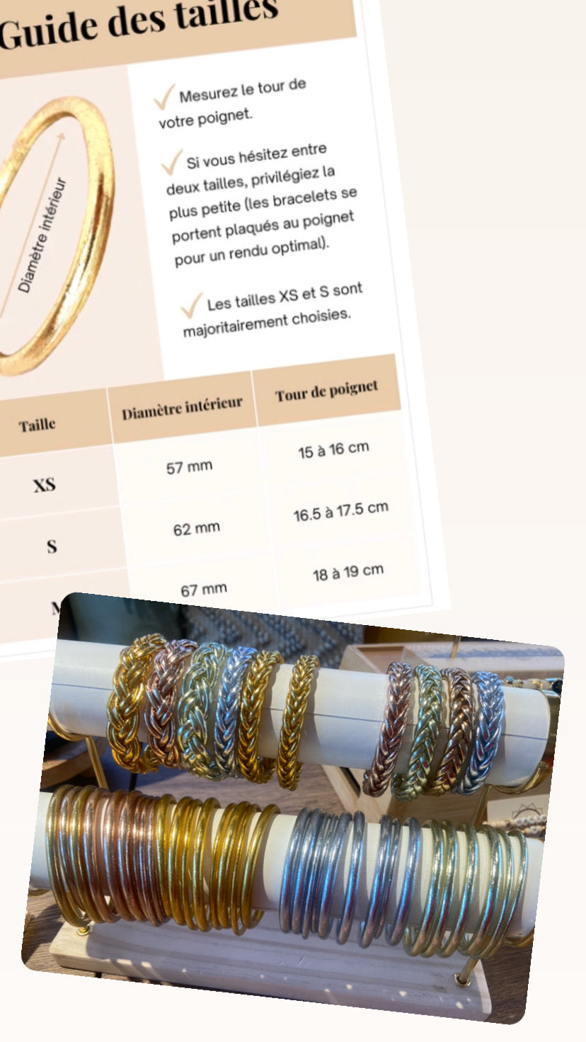 Bracelets joncs bouddhistes véritables couleurs Or Pâle