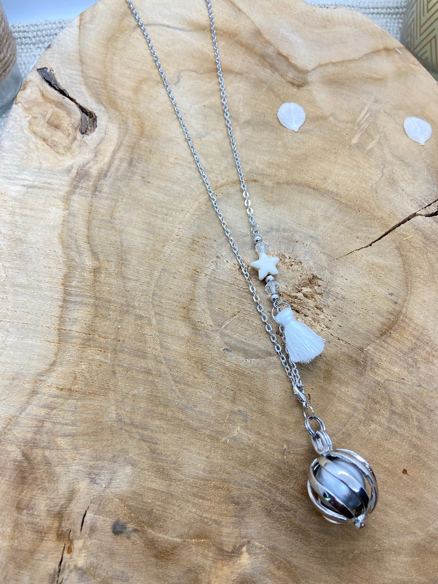 Bola de grossesse argenté chaîne en inox et breloques