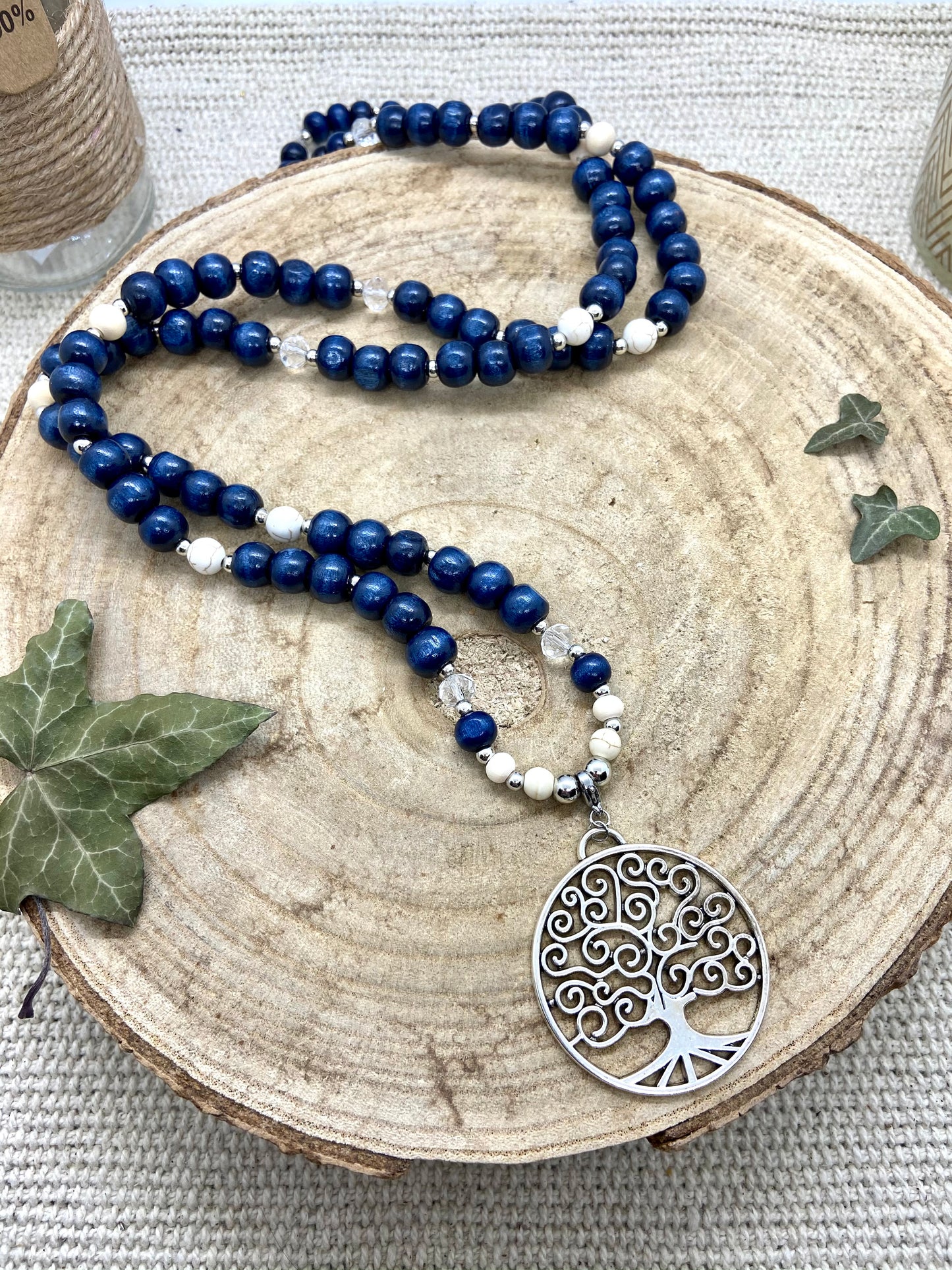 Sautoir boho chic en bois marine arbre de vie