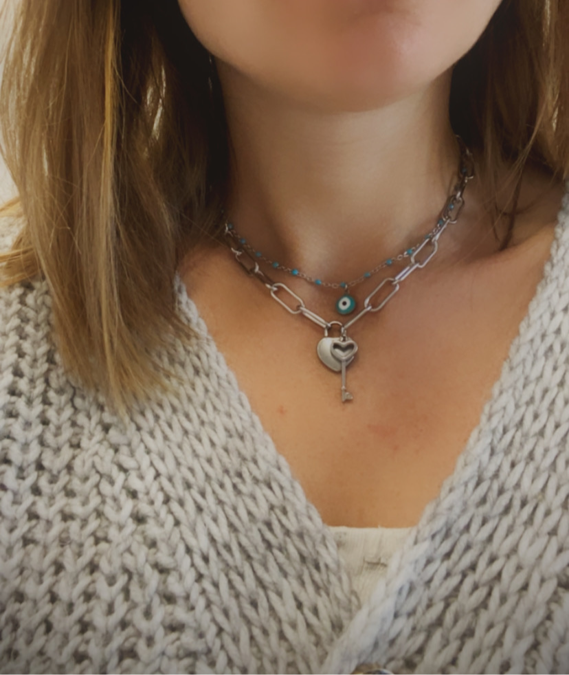 Chaîne gros maillons raz du cou pendentif Cadenas
