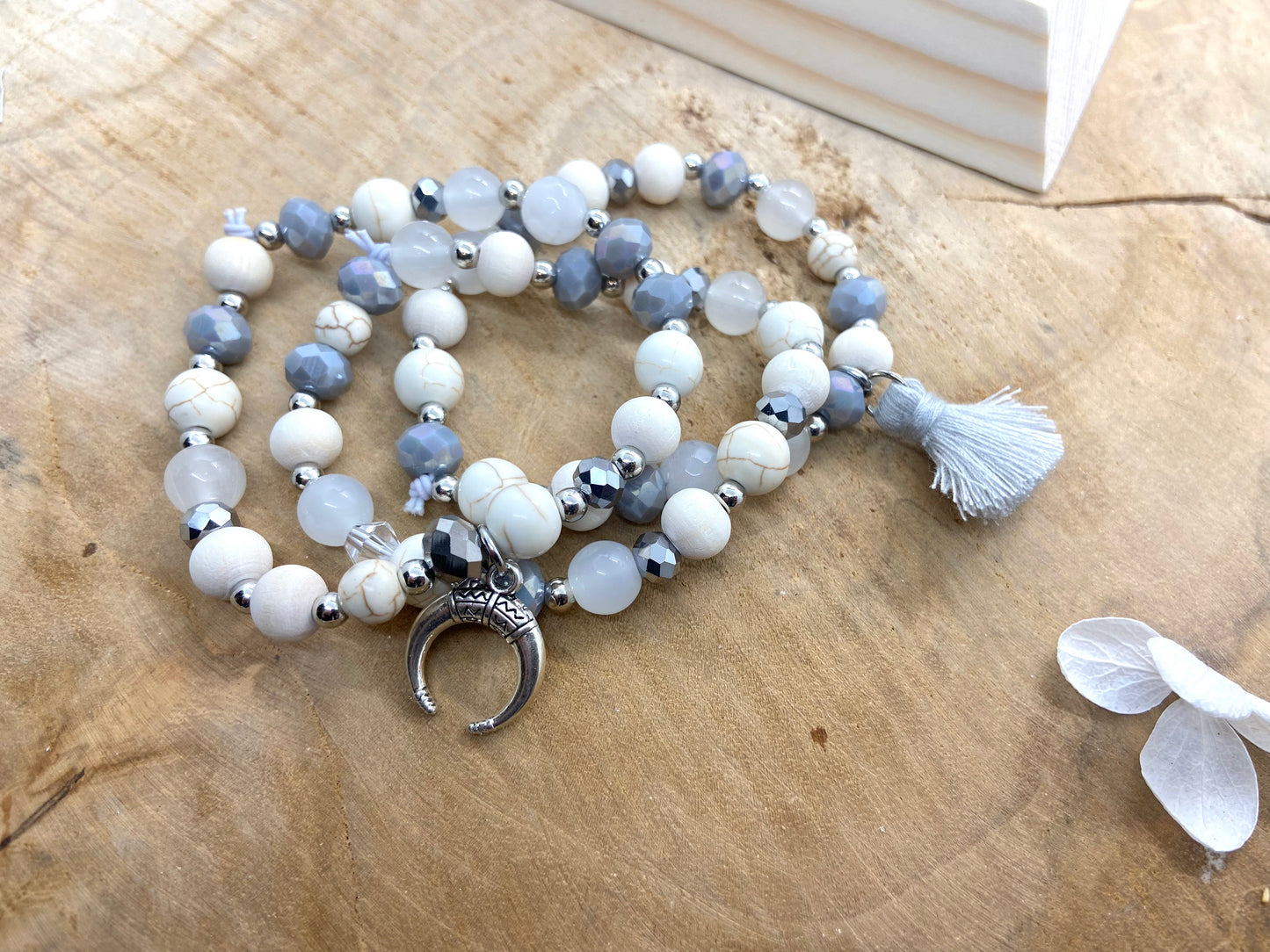 Bracelets en Verre, Agate Bois et Howlite