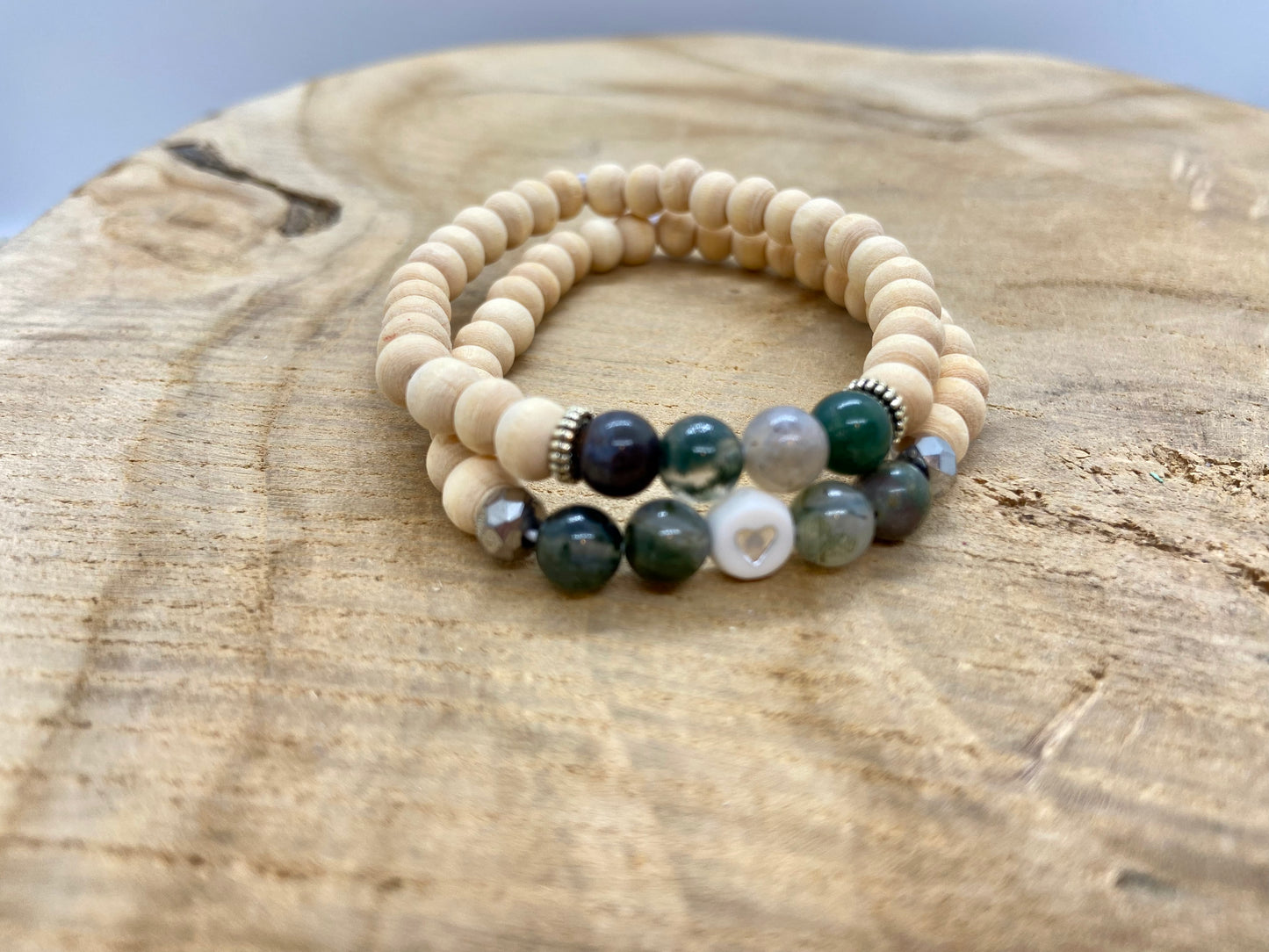 Duo de bracelets Agate Indienne et bois