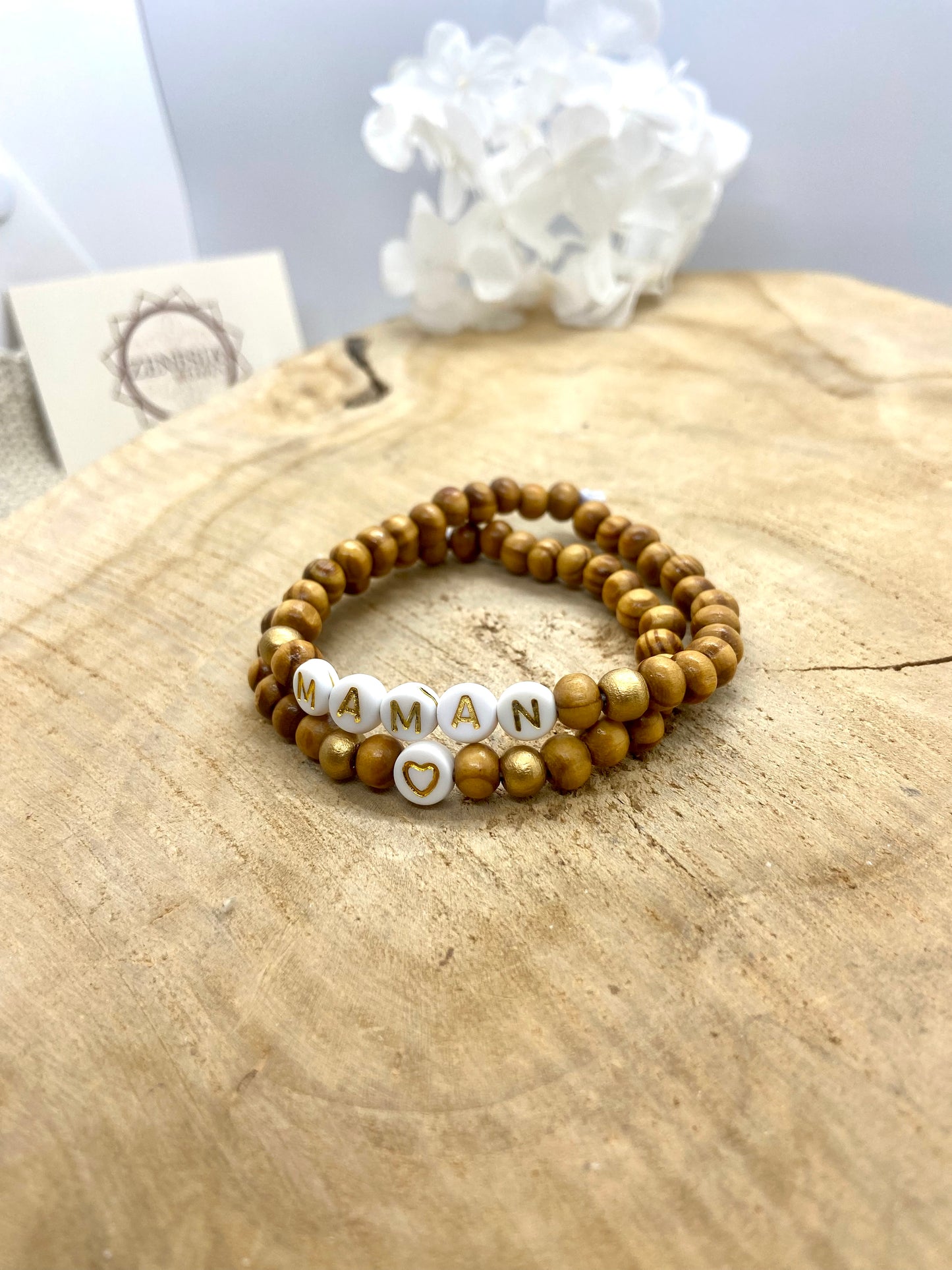 Lot de 2 Bracelets en Bois Cadeau fête des mères