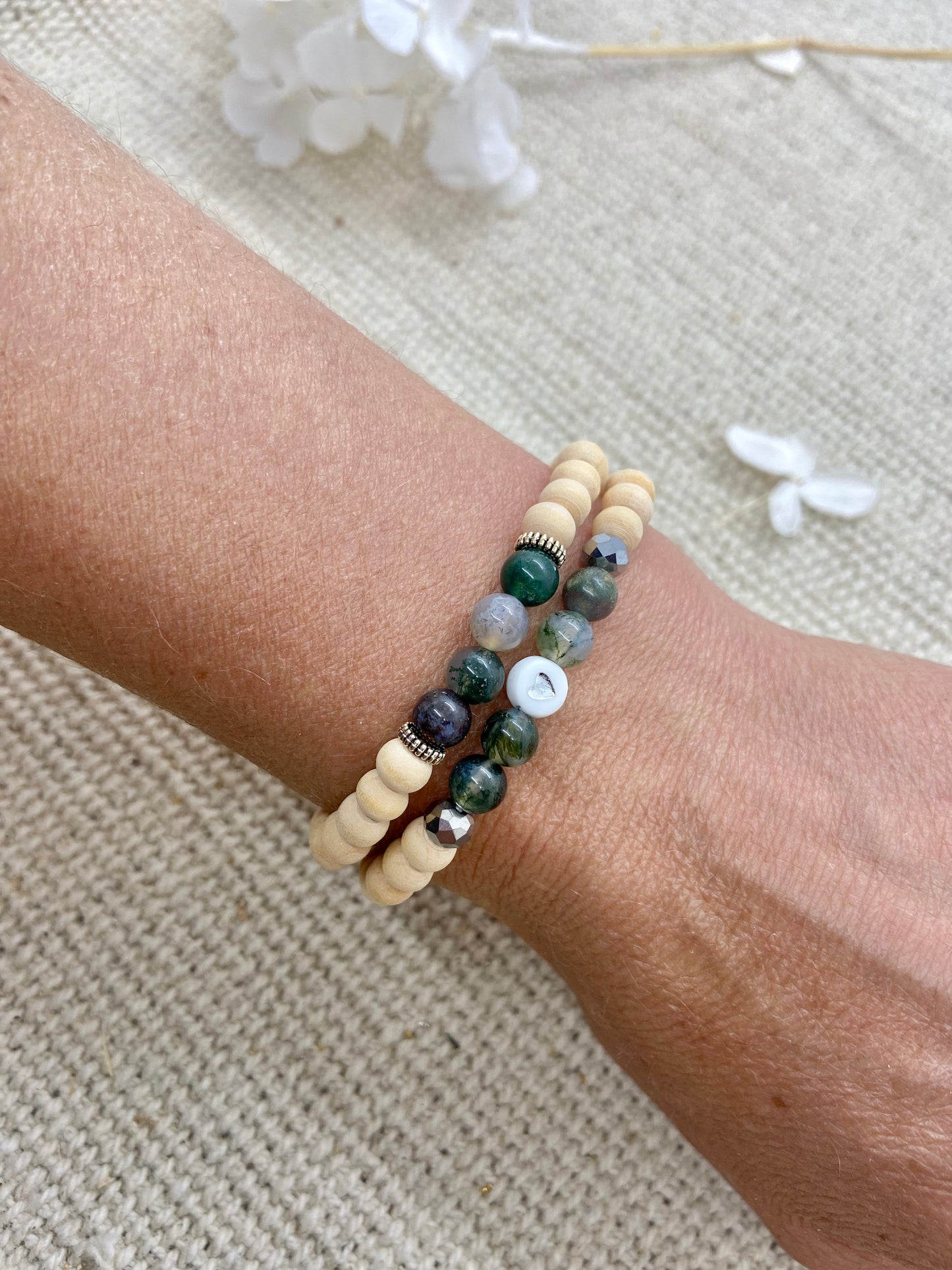 Duo de bracelets Agate Indienne et bois