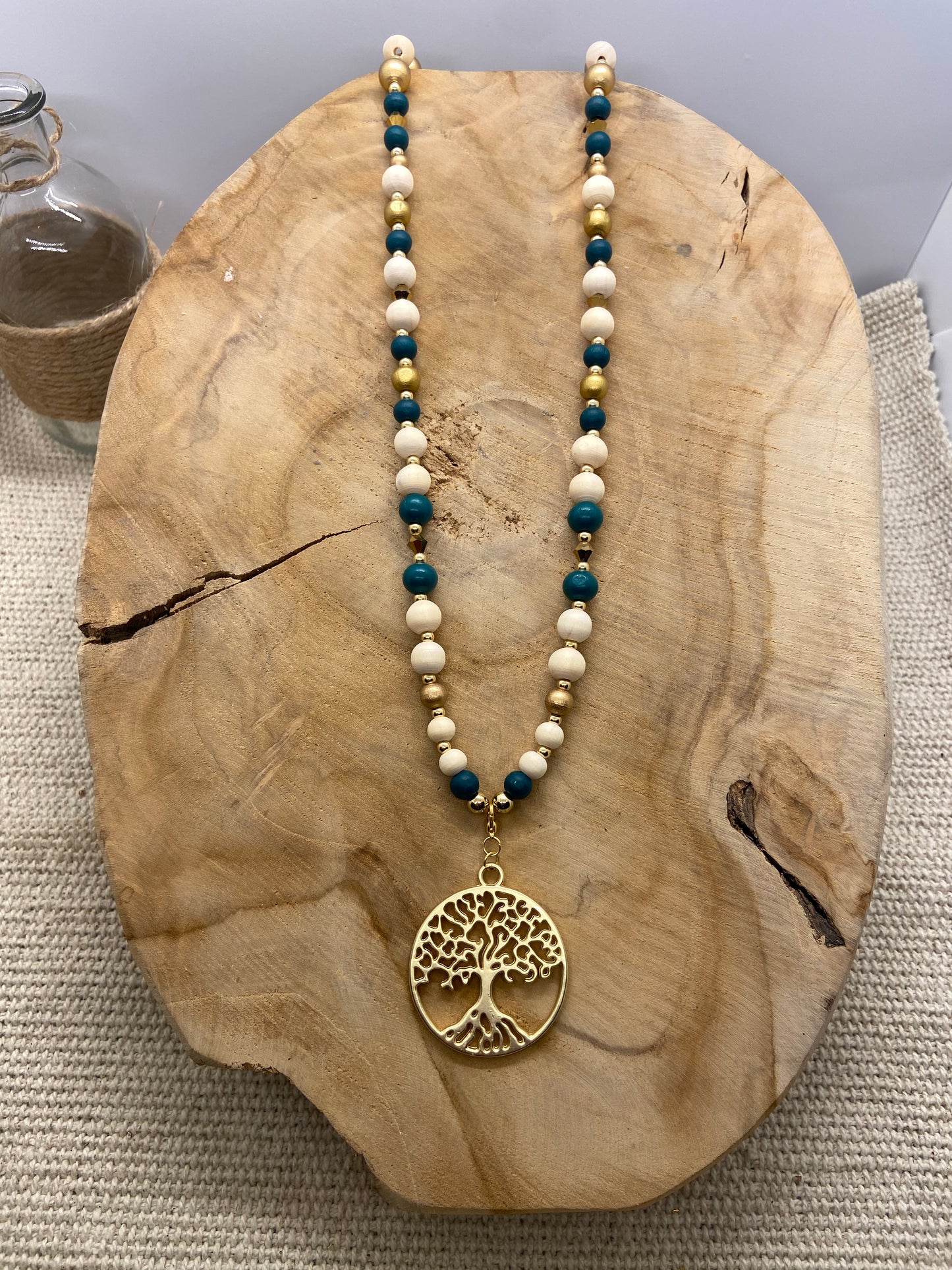Sautoir bohème chic pendentif arbre de vie doré