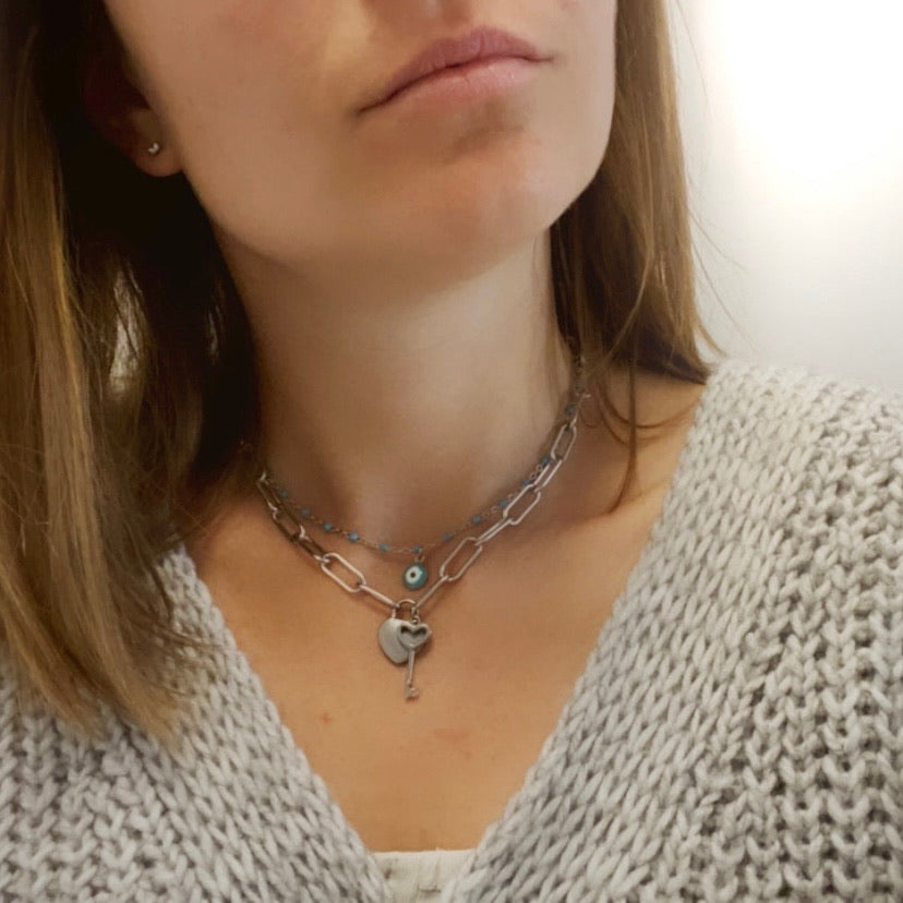 Chaîne gros maillons raz du cou pendentif Cadenas