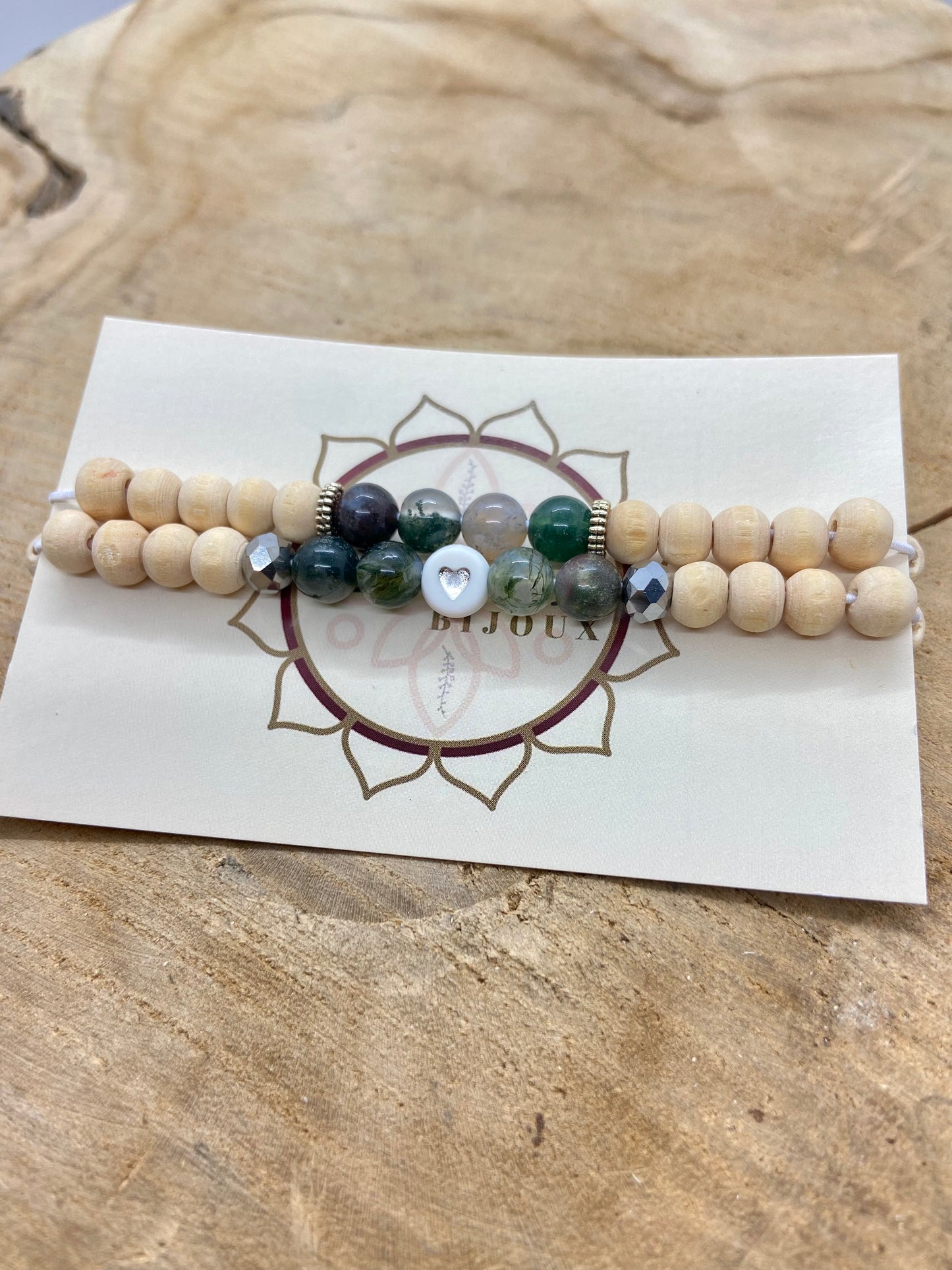 Duo de bracelets Agate Indienne et bois