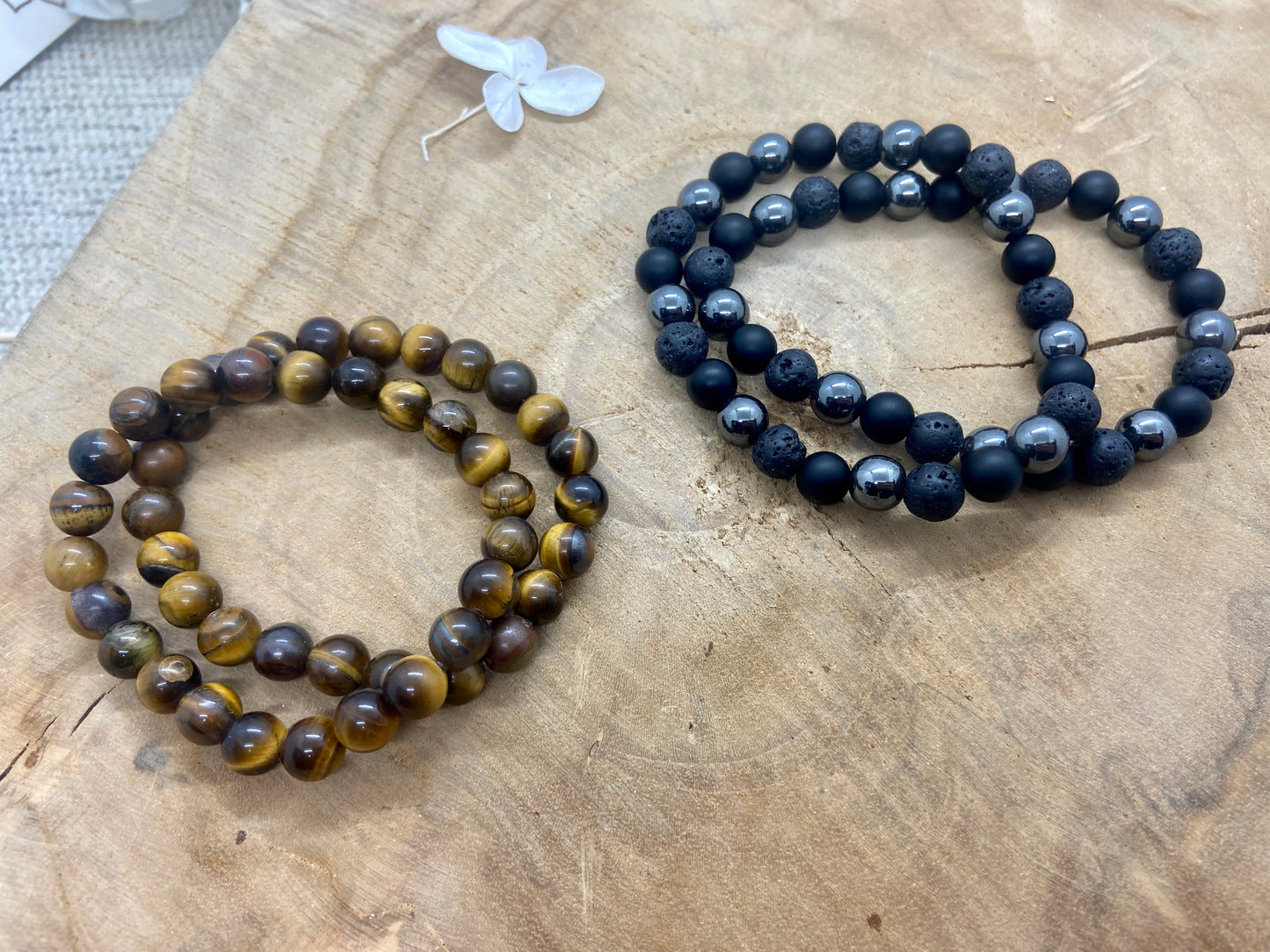 Bracelet en hématite magnétique, pierre de lave et obisidienne Grande Taille