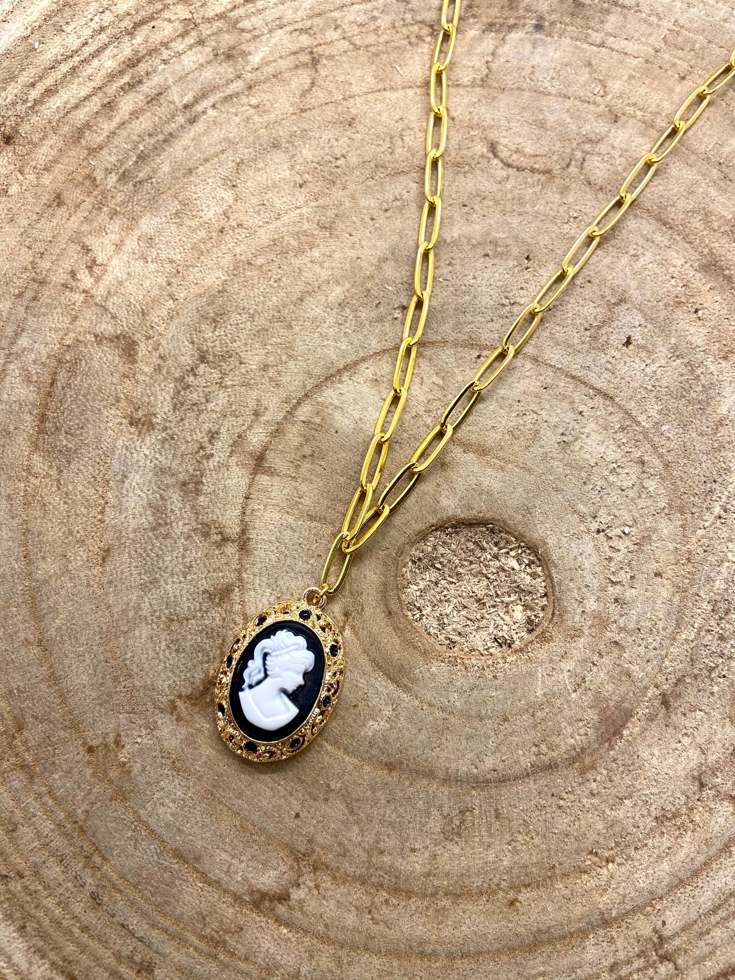 Chaînes en acier inoxydable pendentif camée vintage