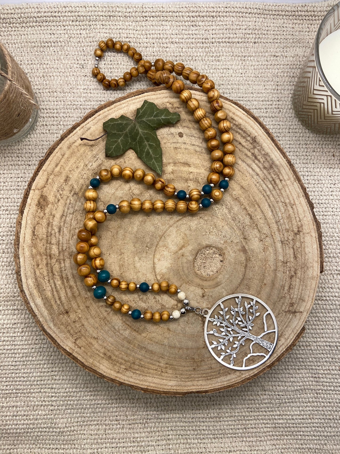 Sautoir en bois boho chic pendentif Arbre de Vie