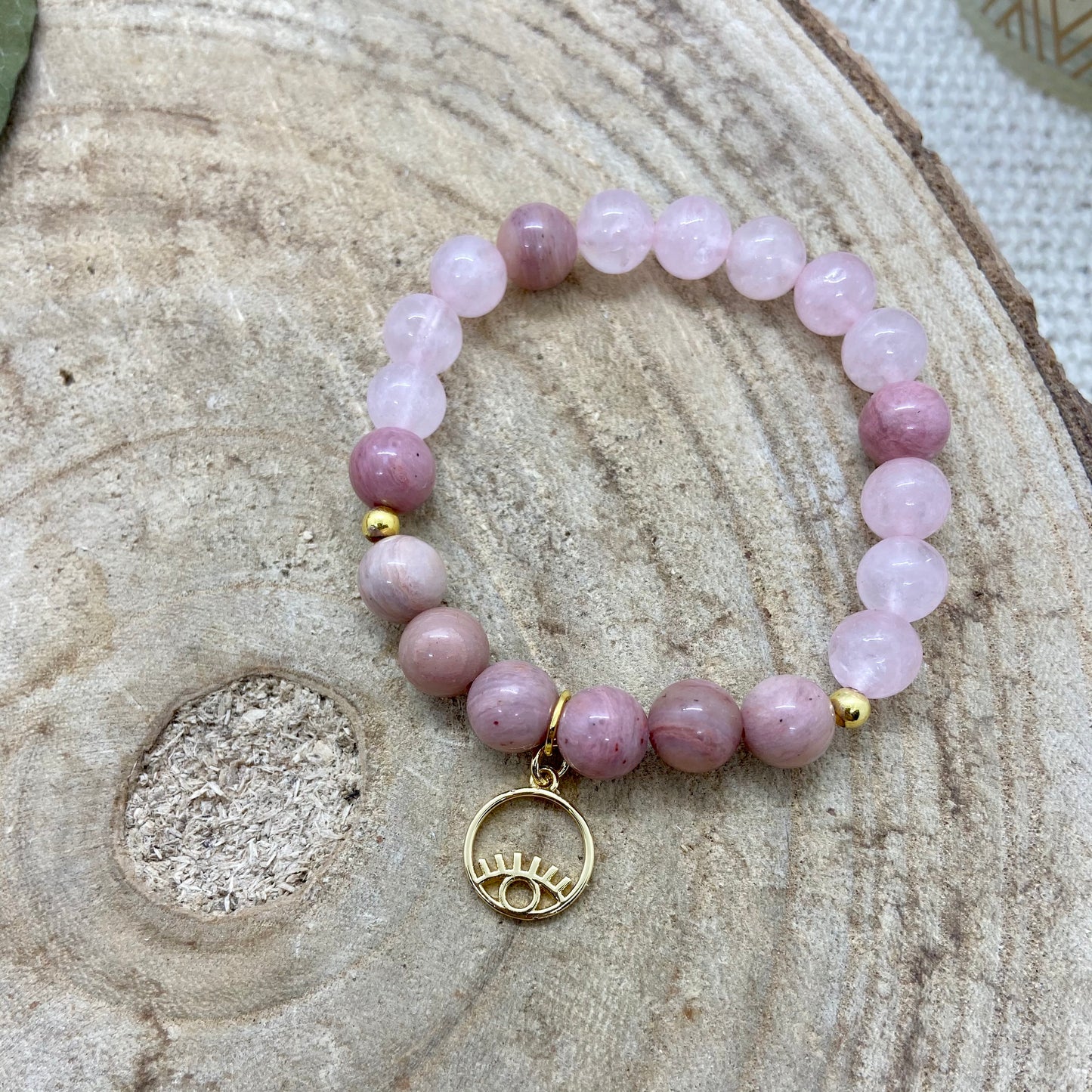 Bracelets en rhodonite et quartz rose bohème chic
