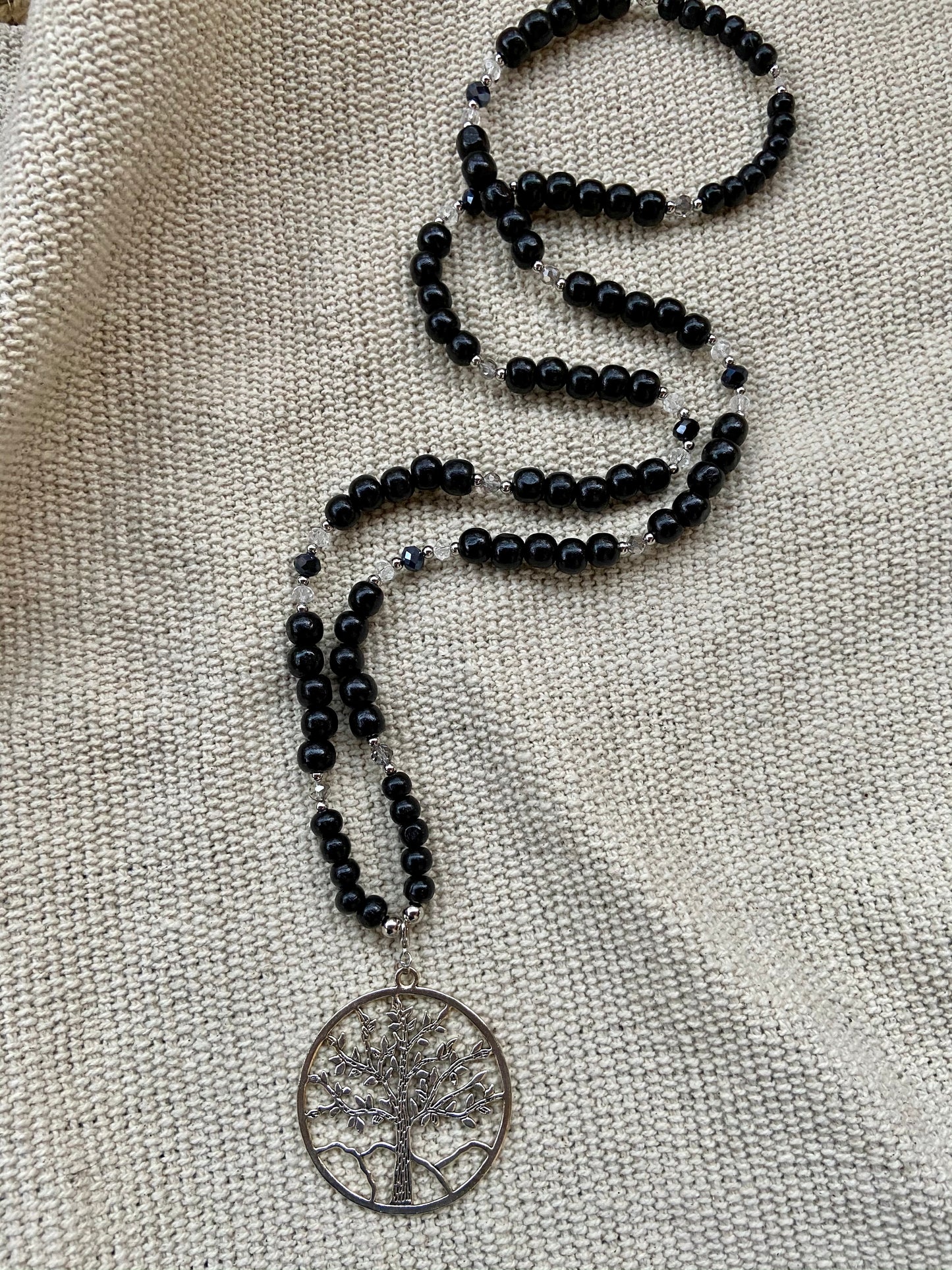 Sautoir pendentif Arbre de Vie argenté