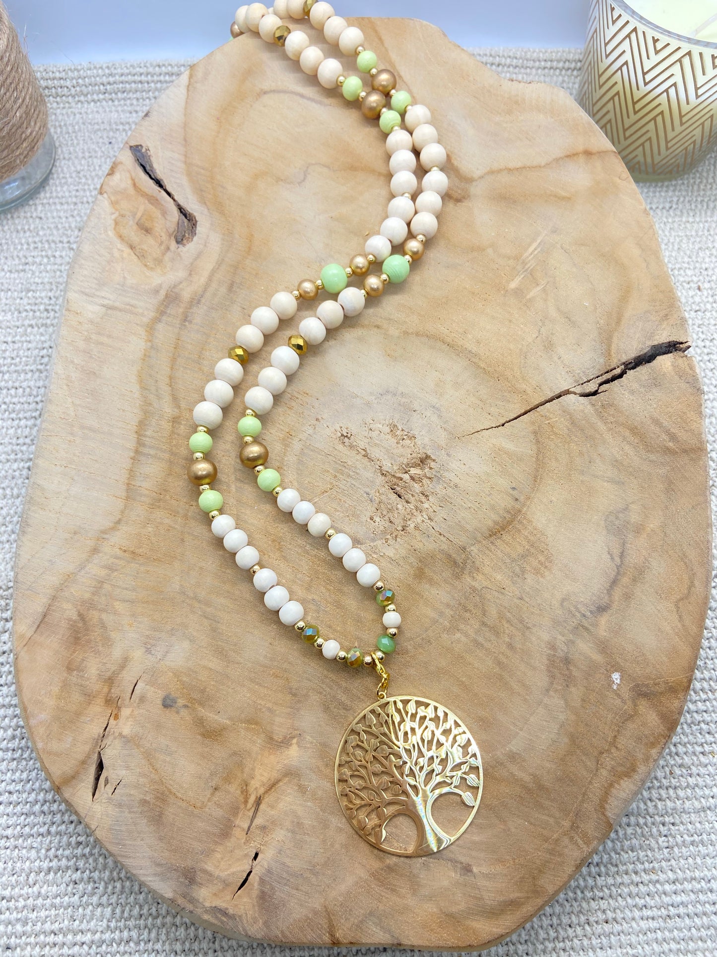 sautoir bohème chic pendentif arbre de vie doré