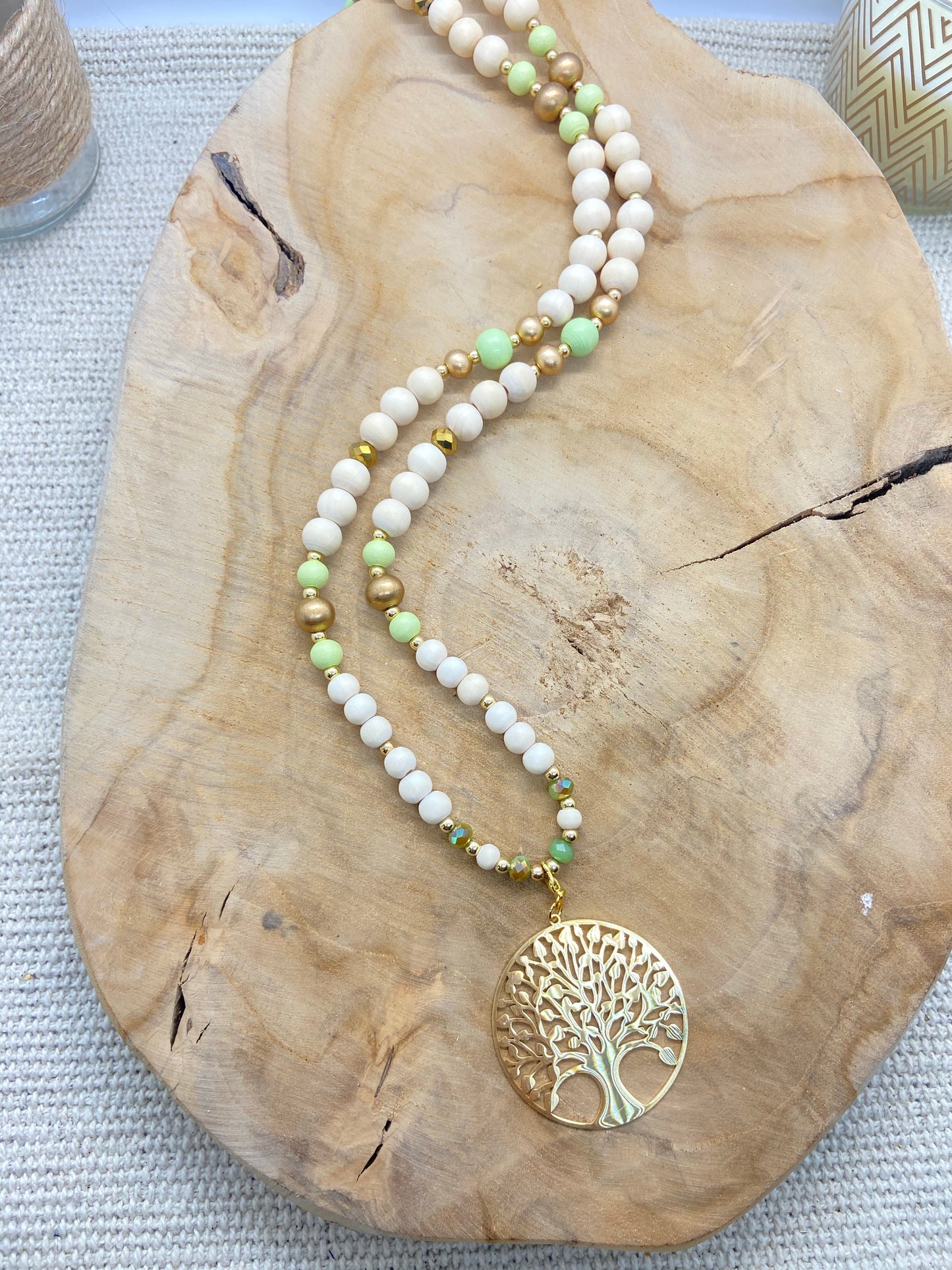 sautoir bohème chic pendentif arbre de vie doré
