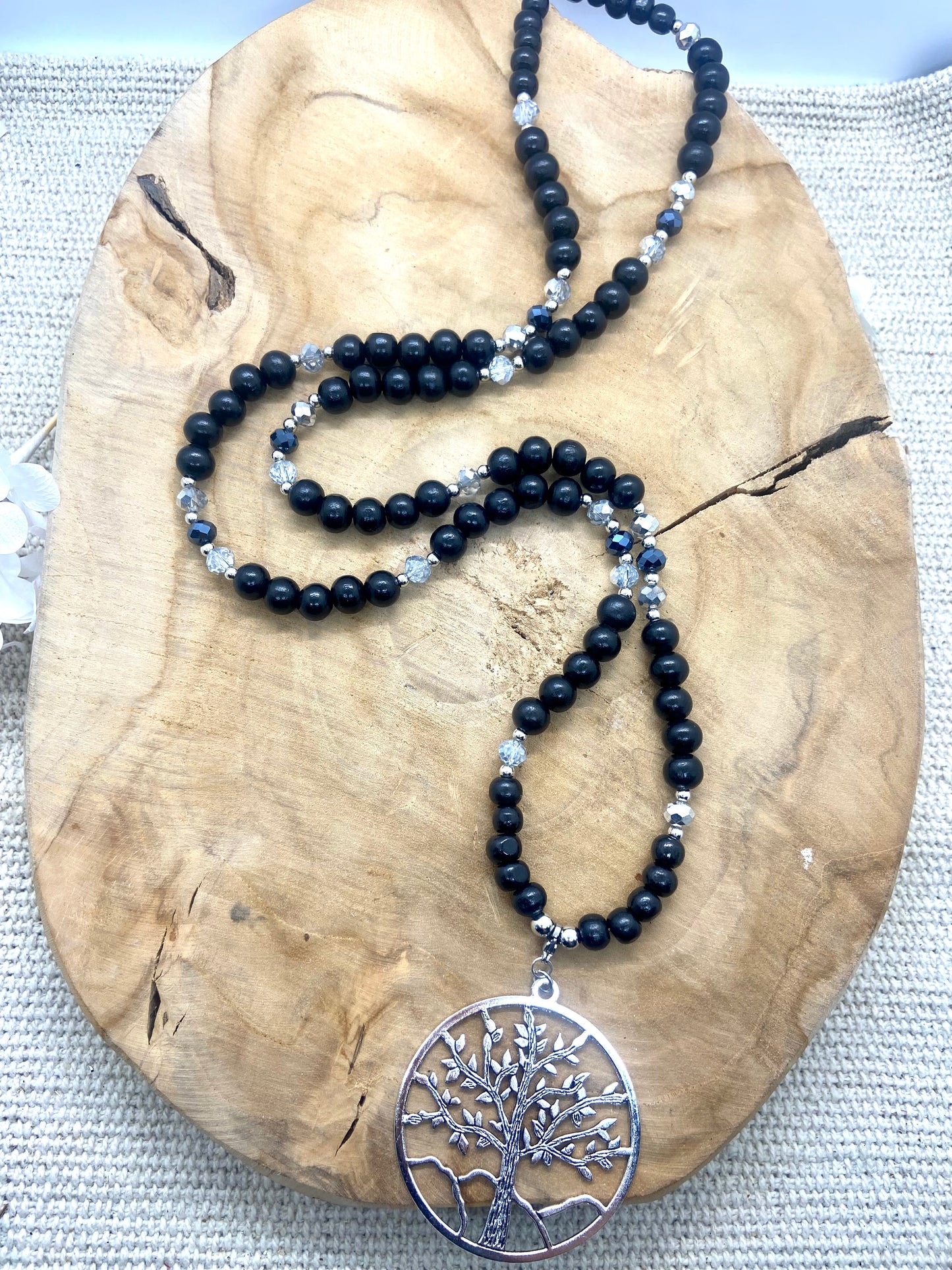 Sautoir pendentif Arbre de Vie argenté
