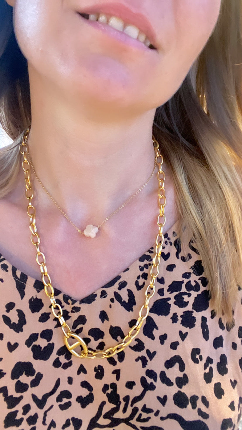 Collier grosse chaîne acier inoxydable et pendentif accroche foulard inox